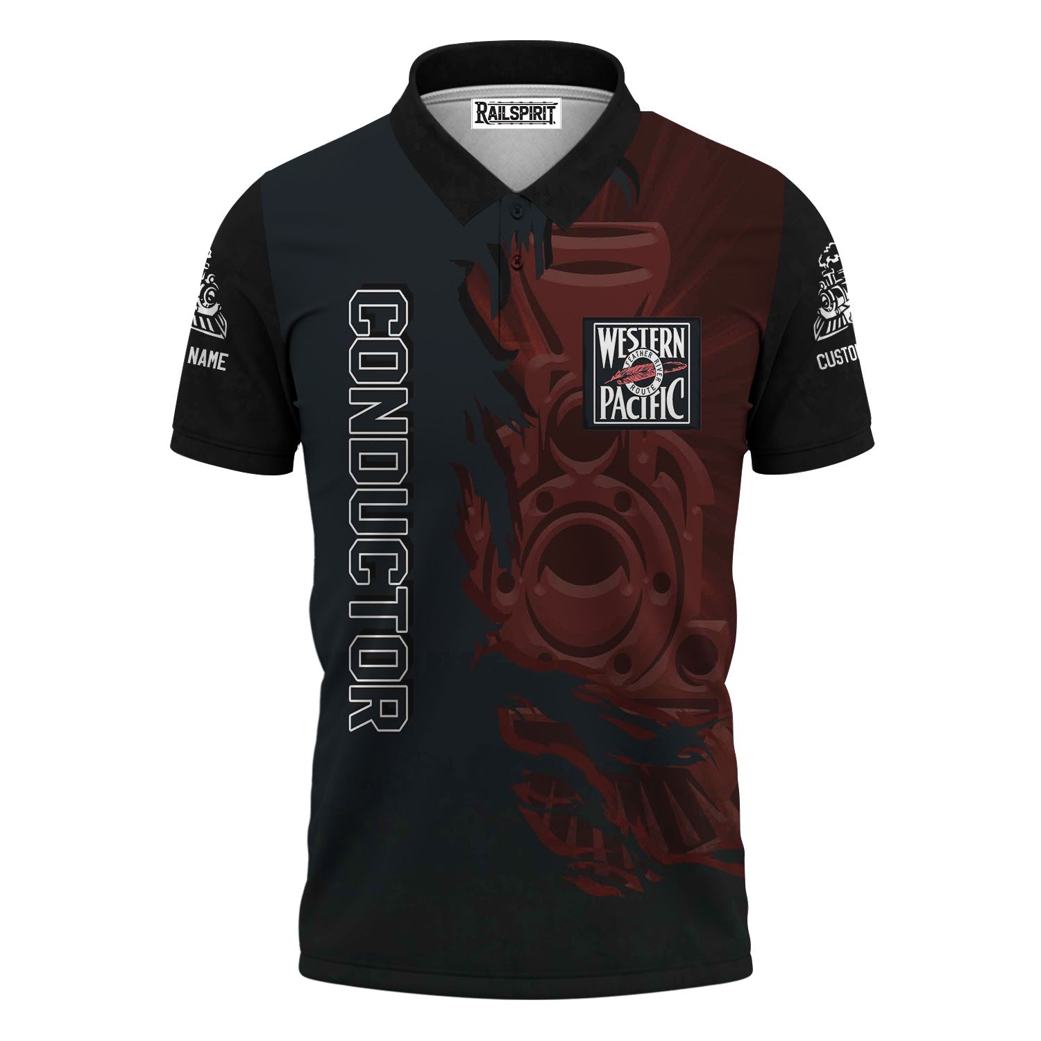 Railspirit Personalized Western Pacific Railroad Polo Shirt Blazing Style with Custom Position Train Shirt