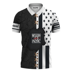 Railspirit Personalized Western Pacific Railroad Polo Shirt American Flag with Crack Effect Train Shirt