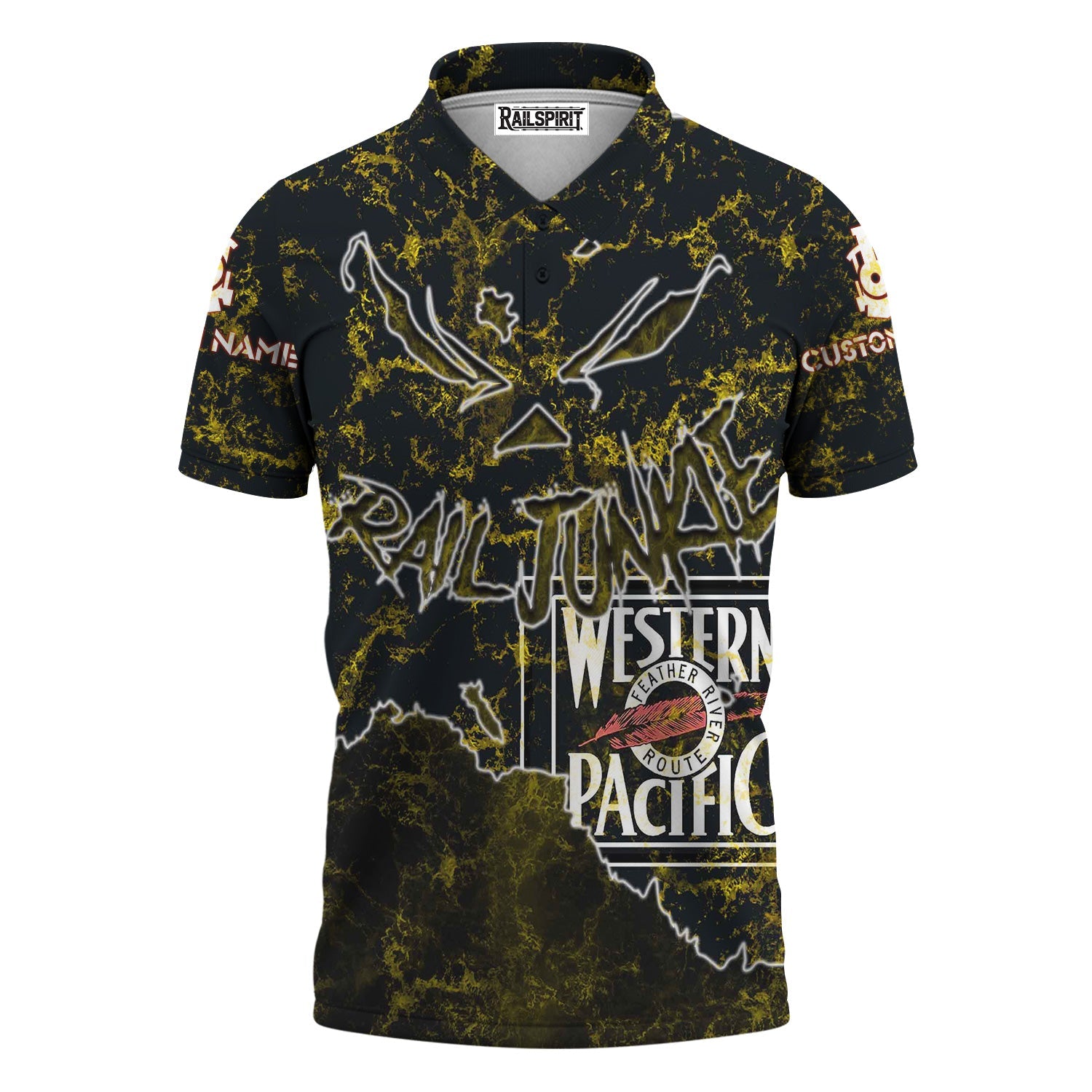 Railspirit Personalized Western Pacific Railroad Polo Shirt Torn Graphic Style Train Shirt For Rail Junkie