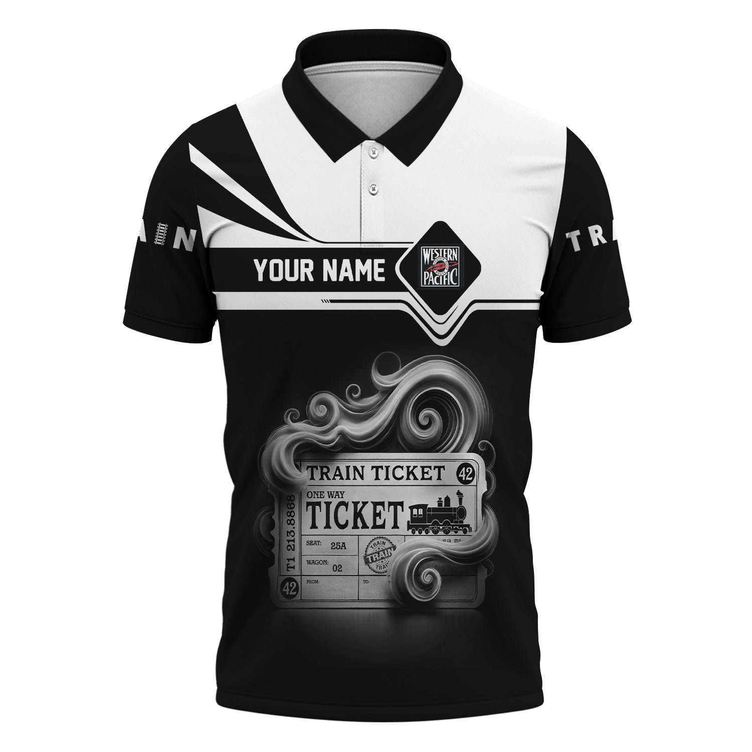 Railspirit Custom Name Western Pacific Railroad Polo Shirt American Train Ticket Printed Shirt