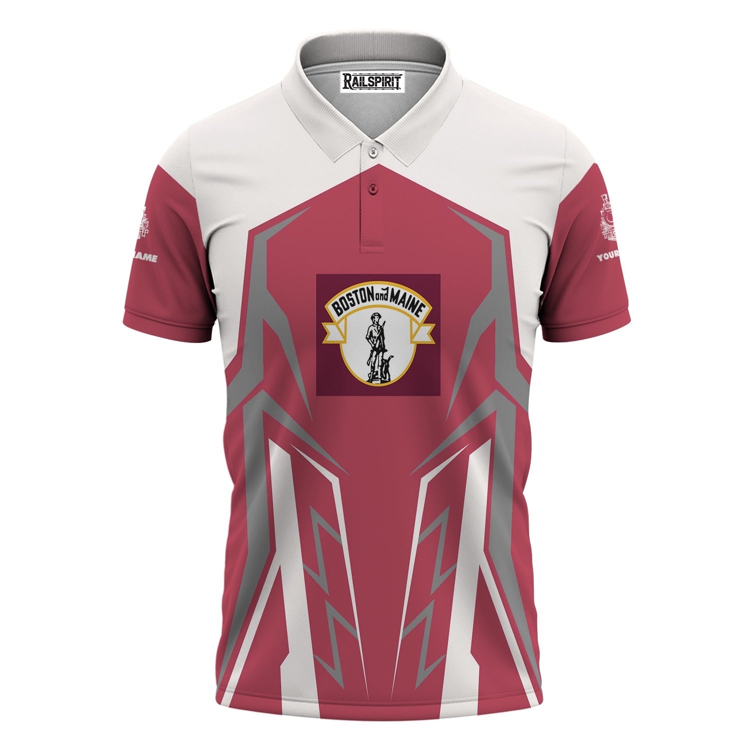 Railspirit Personalized Boston and Maine Railroad Polo Shirt Futuristic Design with Custom Job Train Shirt