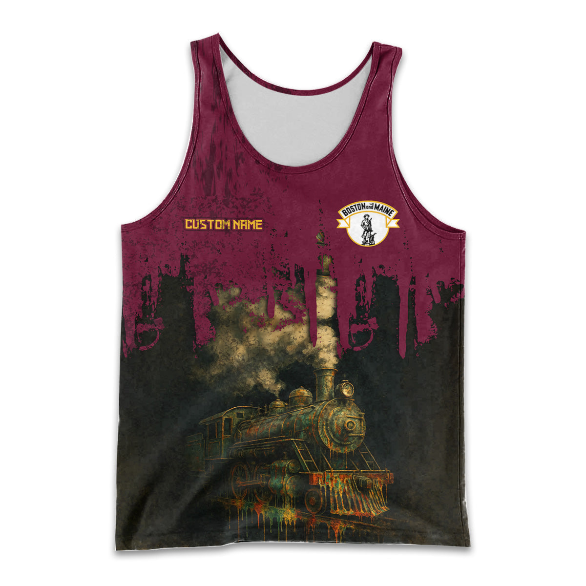 Railspirit Personalized Boston and Maine Railroad Men Tank Top Vintage Train Art Style Shirt For Locomotive Fans