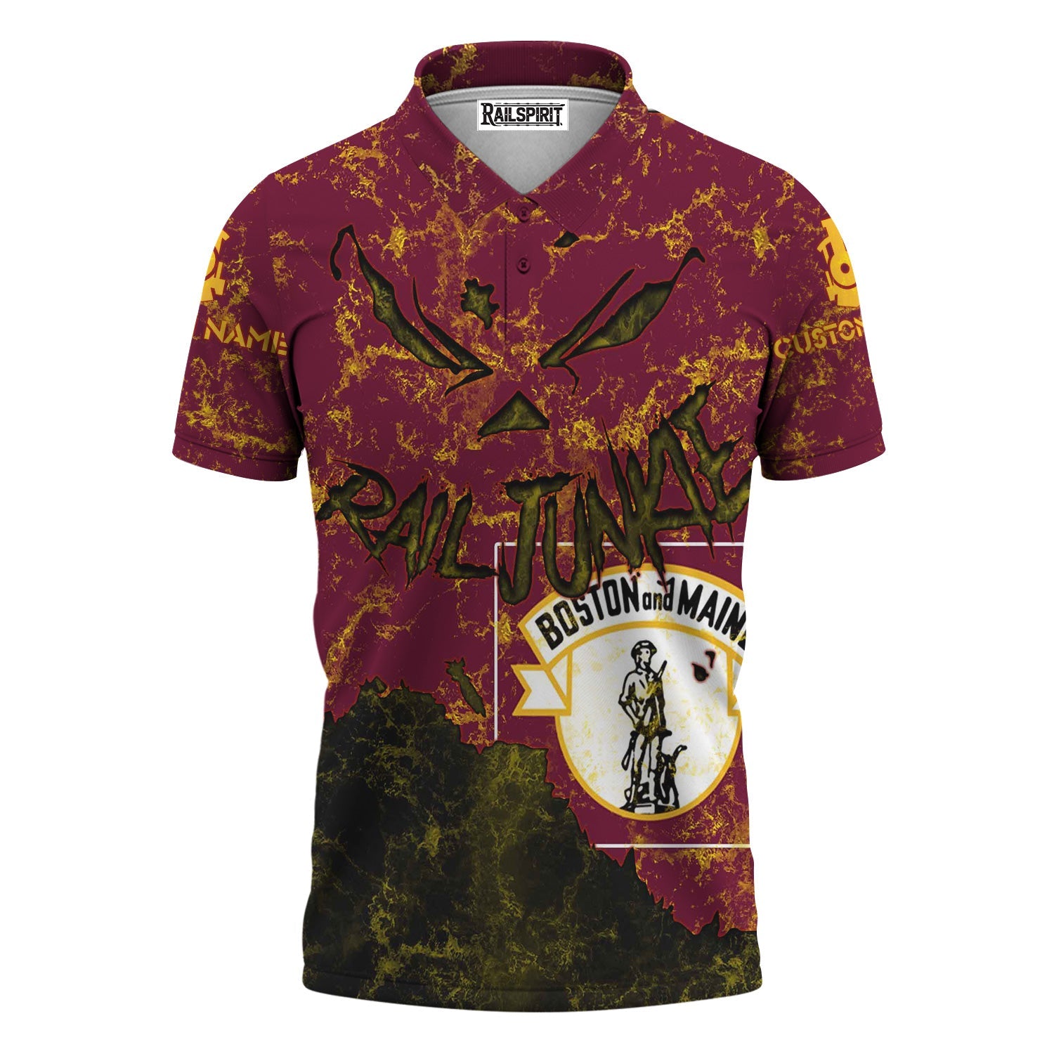 Railspirit Personalized Boston and Maine Railroad Polo Shirt Torn Graphic Style Train Shirt For Rail Junkie