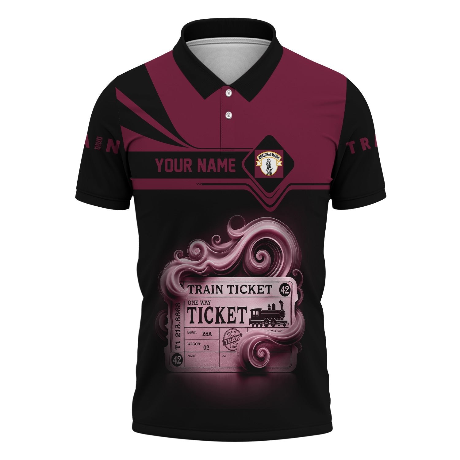 Railspirit Custom Name Boston and Maine Railroad Polo Shirt American Train Ticket Printed Shirt