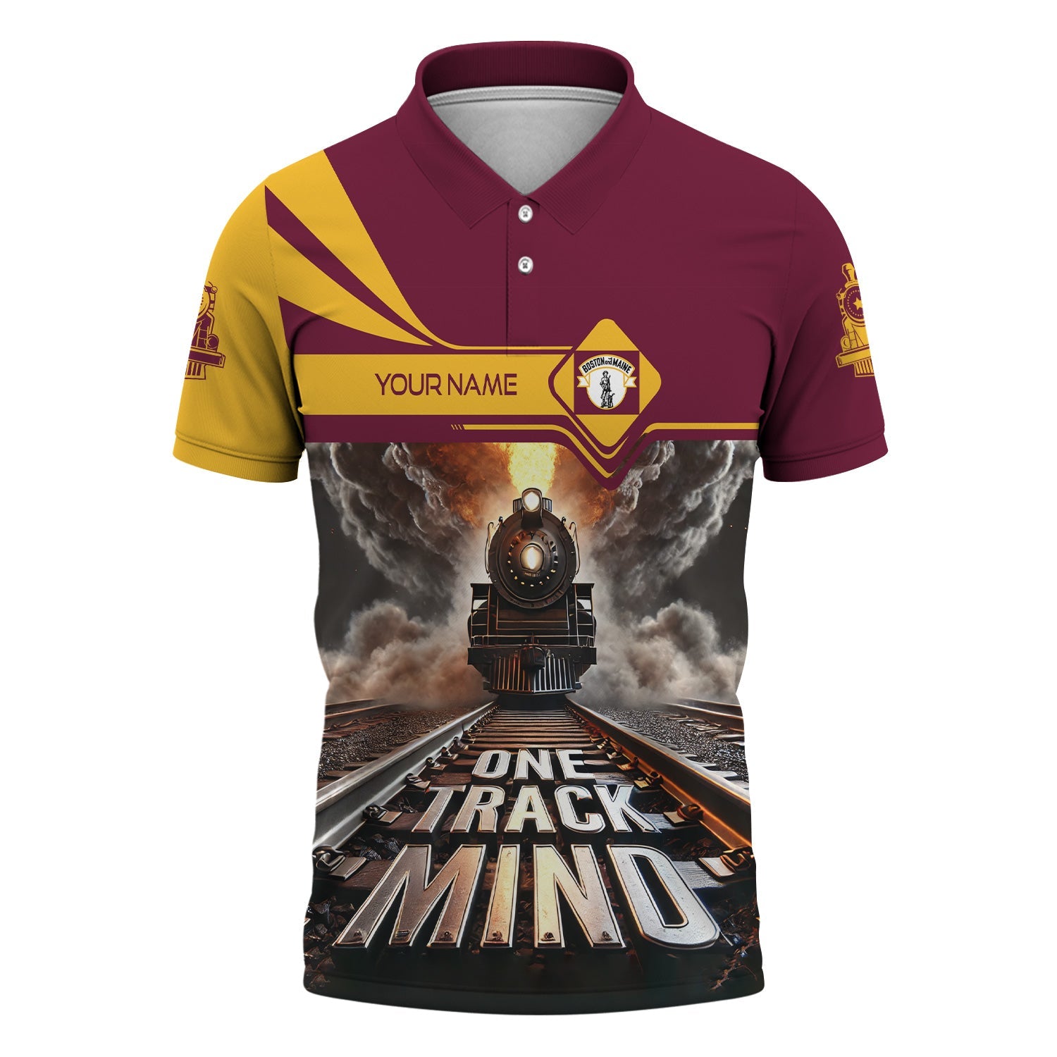 Railspirit Personalized Boston and Maine Railroad Polo Shirt One Track Mind Train Printed Shirt