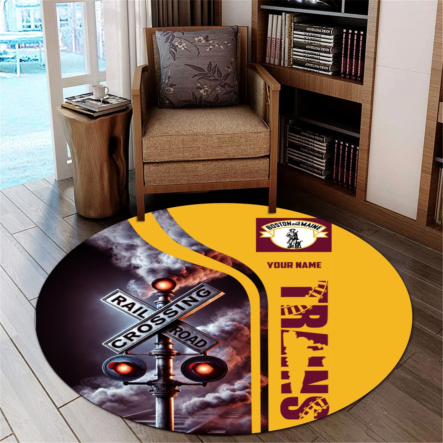 Railspirit Personalized Boston and Maine Railroad Round Mat Railroad Crossing Sign Mat All Over Print