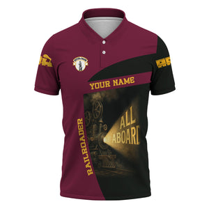 Railspirit Personalized Boston and Maine Railroad Polo Shirt All Aboard Steam Train Movie Projector Style Shirt
