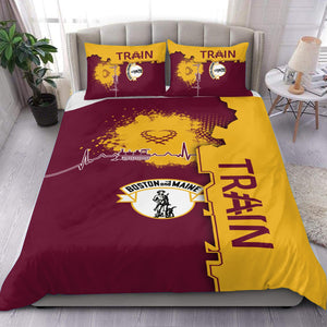 Railspirit Boston and Maine Railroad Bedding Set Engine Heartbeat and Track Love Style Bedding Set Gift Idea For Train Lovers
