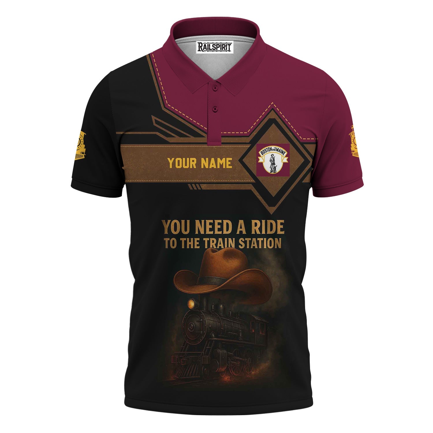 Railspirit Personalized Boston and Maine Railroad Polo Shirt You Need A Ride To The Train Station Shirt For Train Lovers