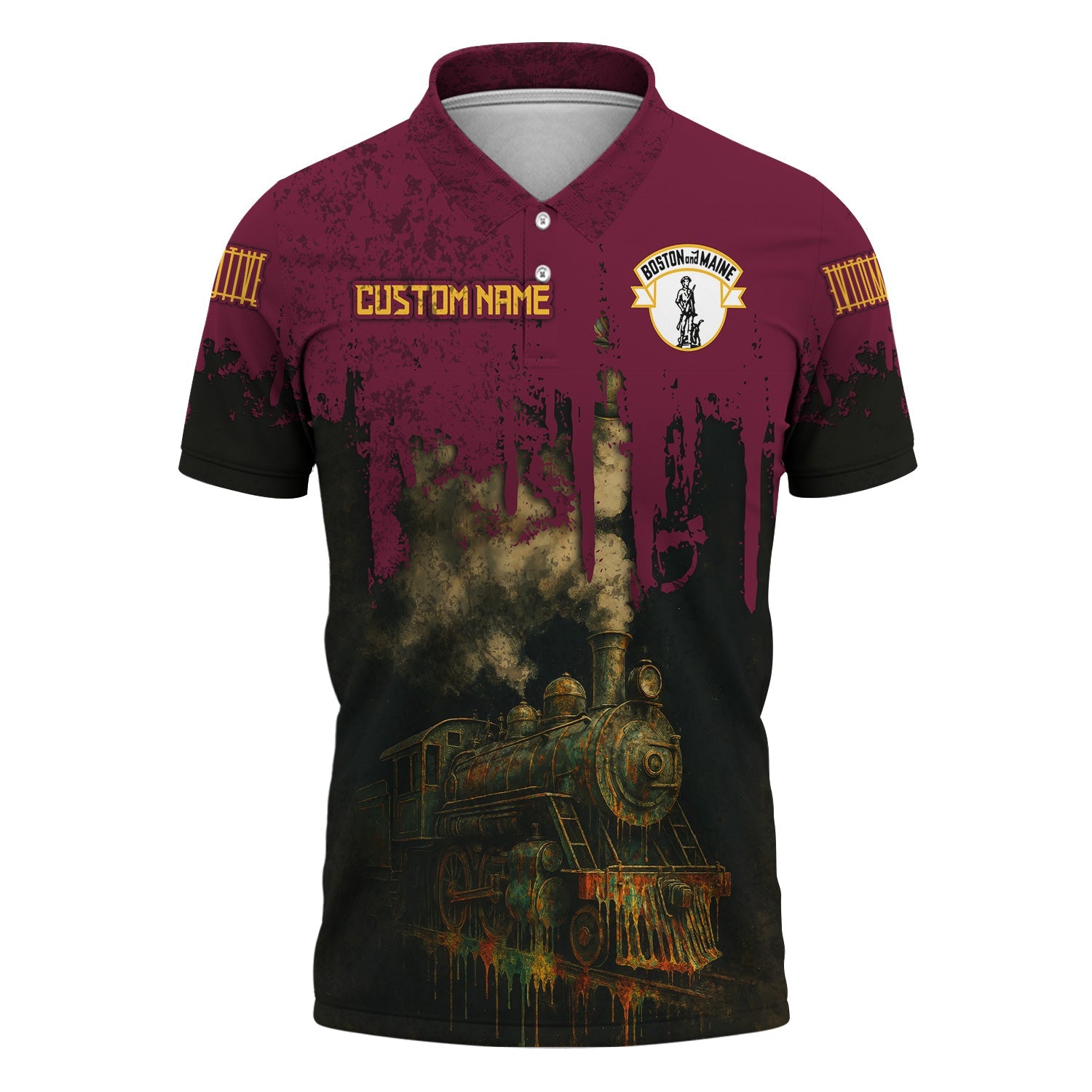 Railspirit Personalized Boston and Maine Railroad Polo Shirt Vintage Train Art Style Shirt For Locomotive Fans
