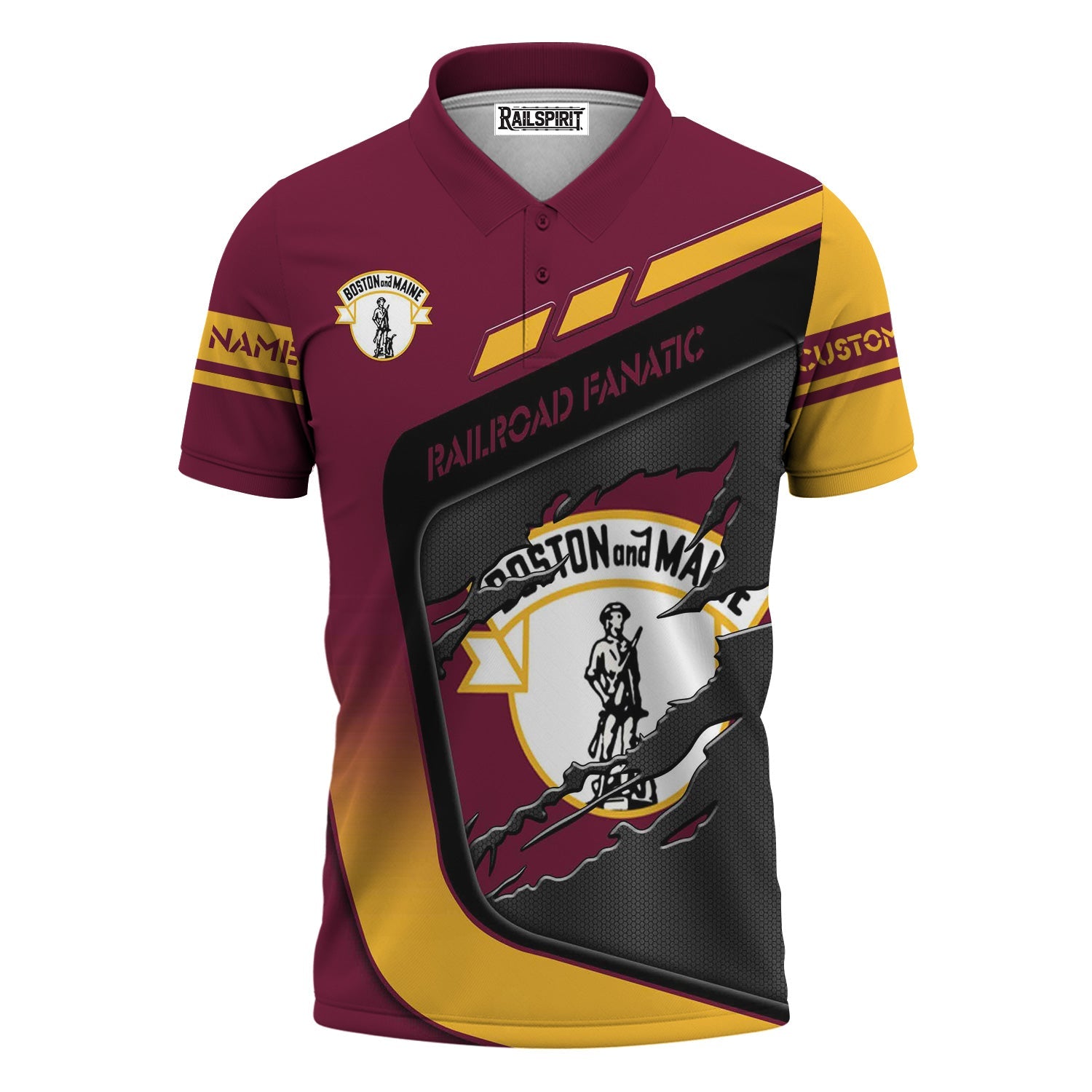 Railspirit Personalized Boston and Maine Railroad Polo Shirt Ripped Texture Style Train Shirt For Railroad Fanatic