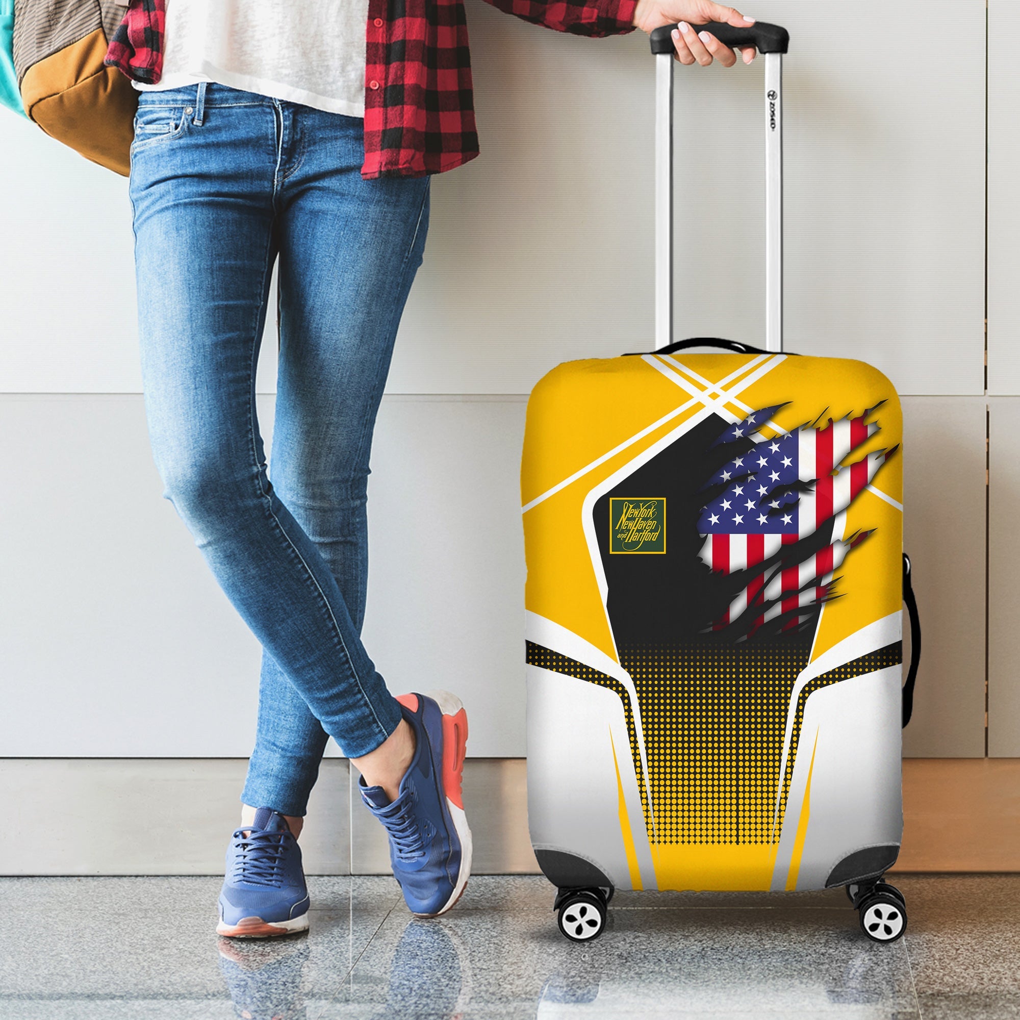 Railspirit Personalized New York, New Haven and Hartford Railroad Luggage Cover American Eagle Vintage Train New Haven Railroad Luggage Protection