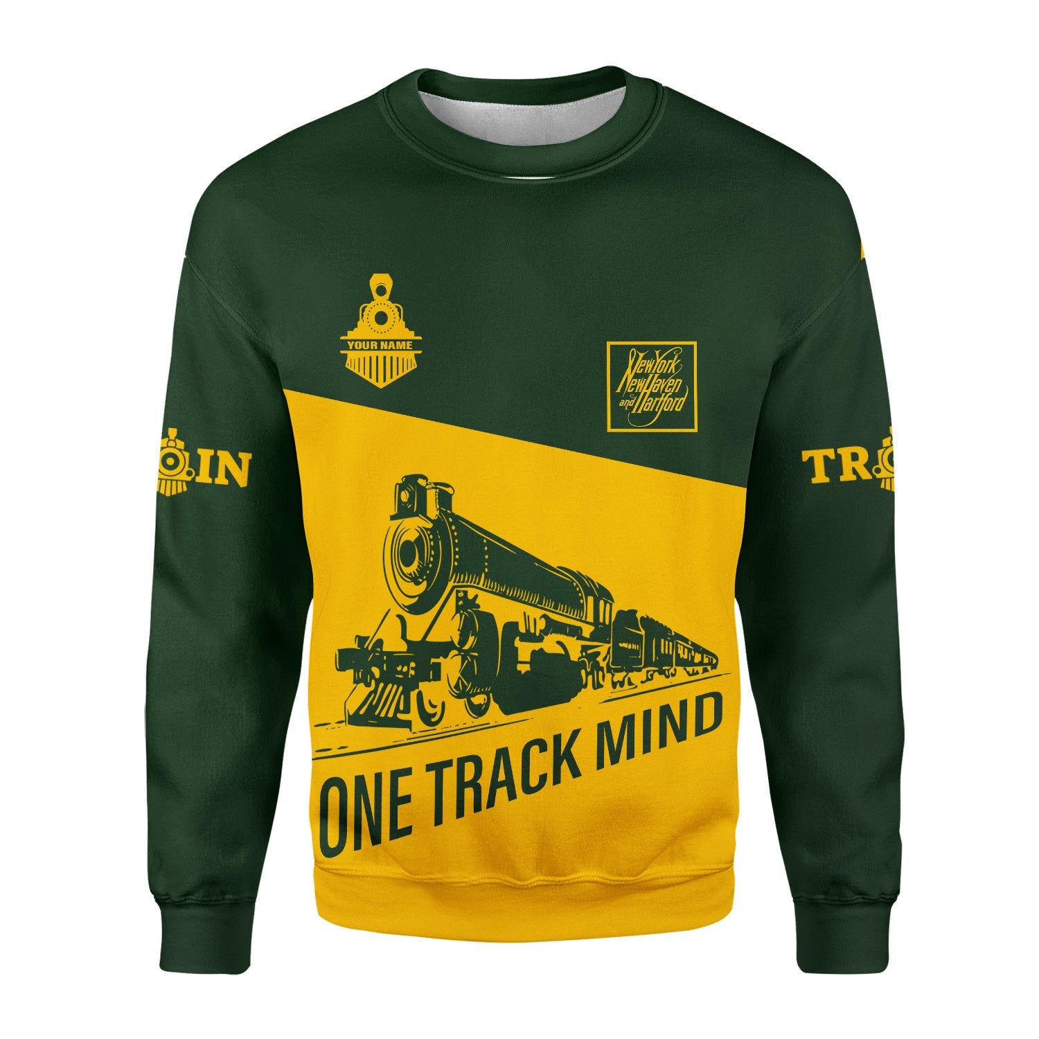 Railspirit Personalized New York, New Haven and Hartford Railroad Sweatshirt One Track Mind New Haven Railroad Train Sweater Gift Idea For Train Lover