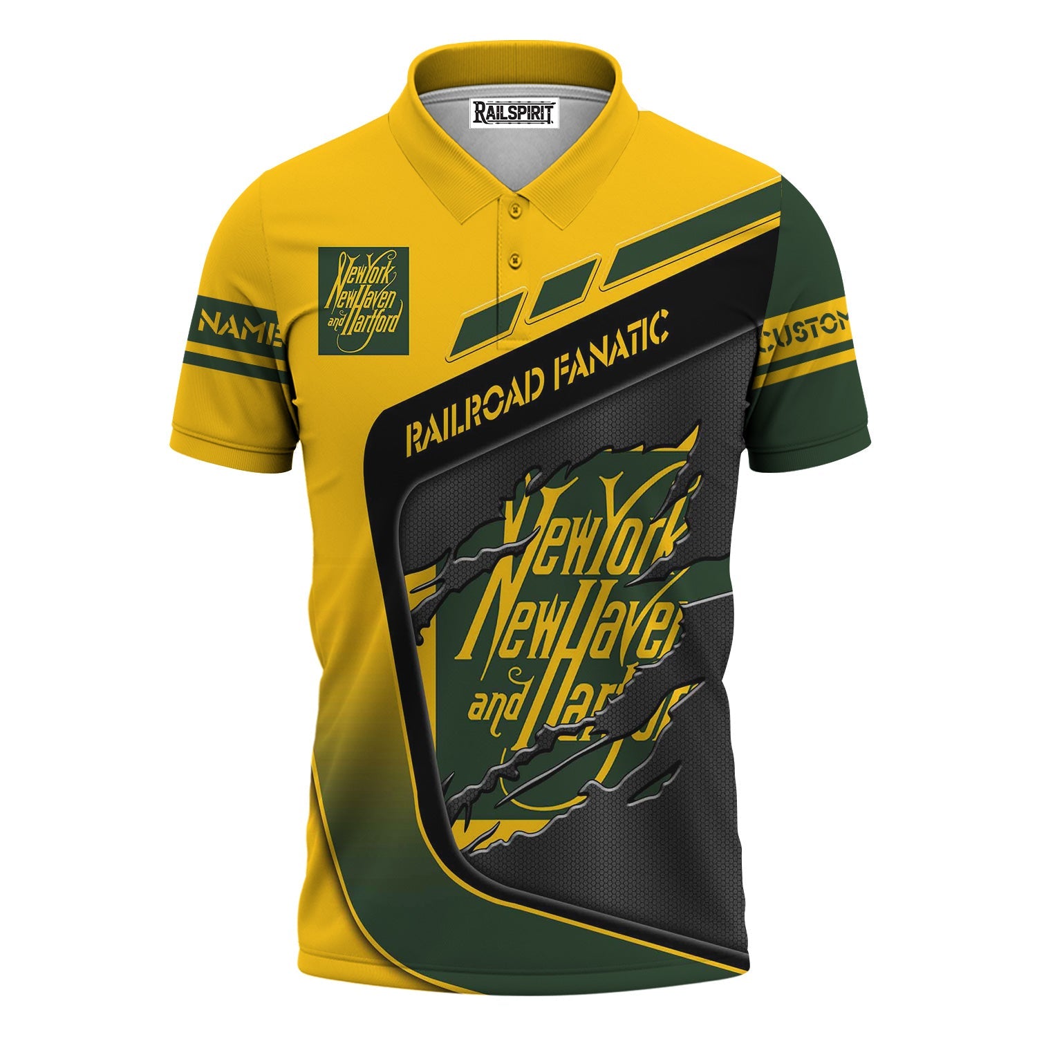 Railspirit Personalized New York, New Haven and Hartford Railroad Polo Shirt Ripped Texture Style New Haven Railroad Train Shirt For Railroad Fanatic