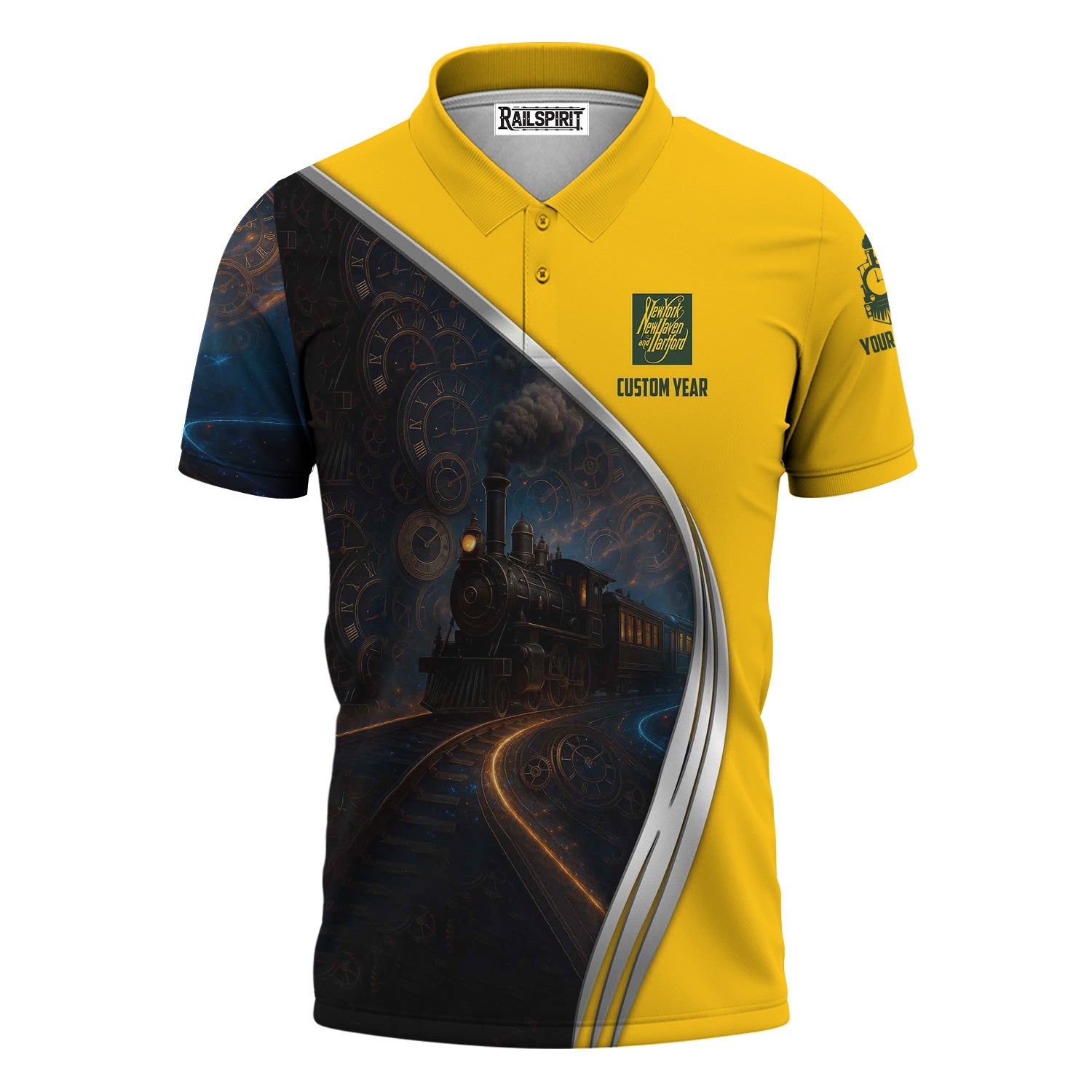 Railspirit Personalized New York, New Haven and Hartford Railroad Polo Shirt Steampunk Locomotive with Custom Year New Haven Railroad Train Shirt