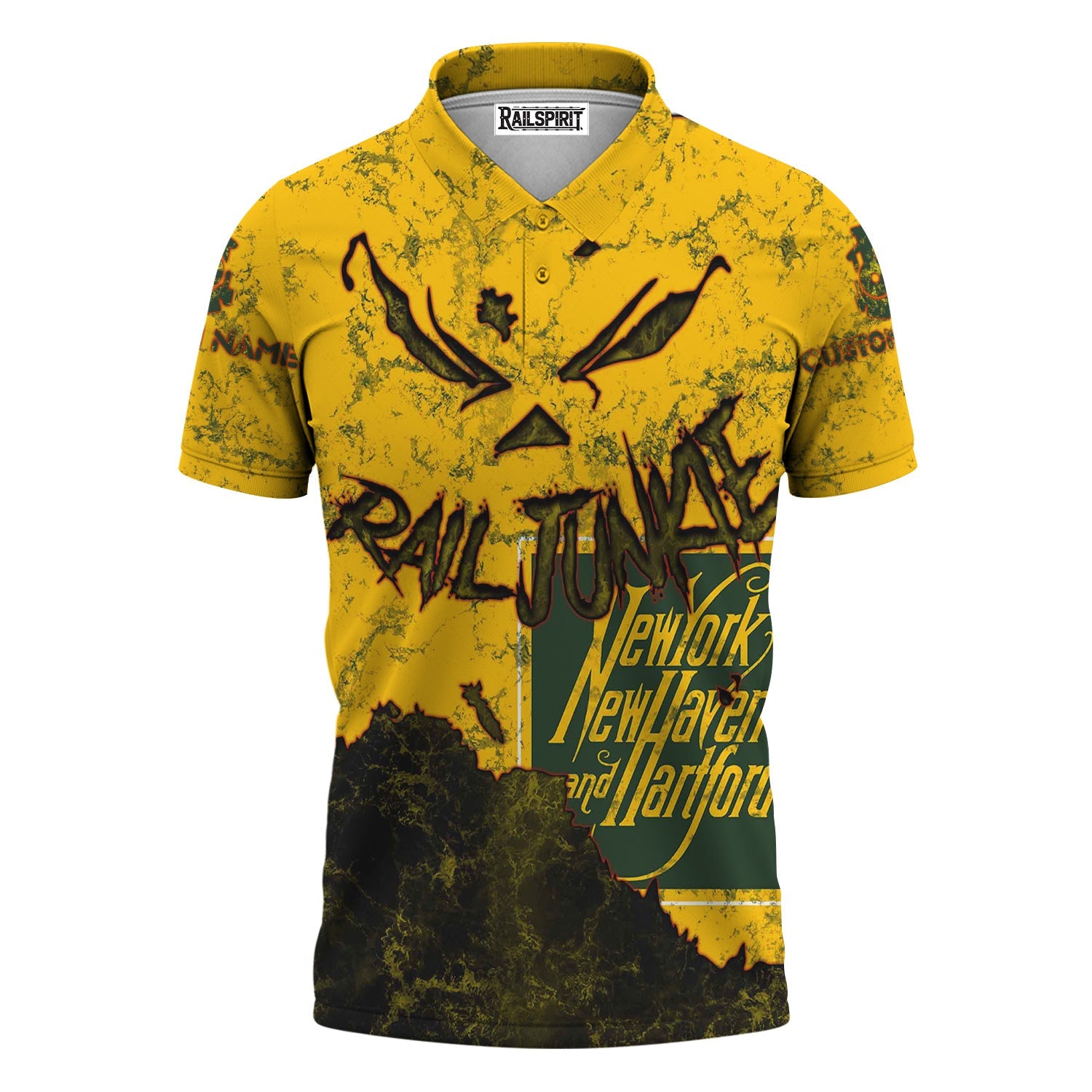 Railspirit Personalized New York, New Haven and Hartford Railroad Polo Shirt Torn Graphic Style New Haven Railroad Train Shirt For Rail Junkie