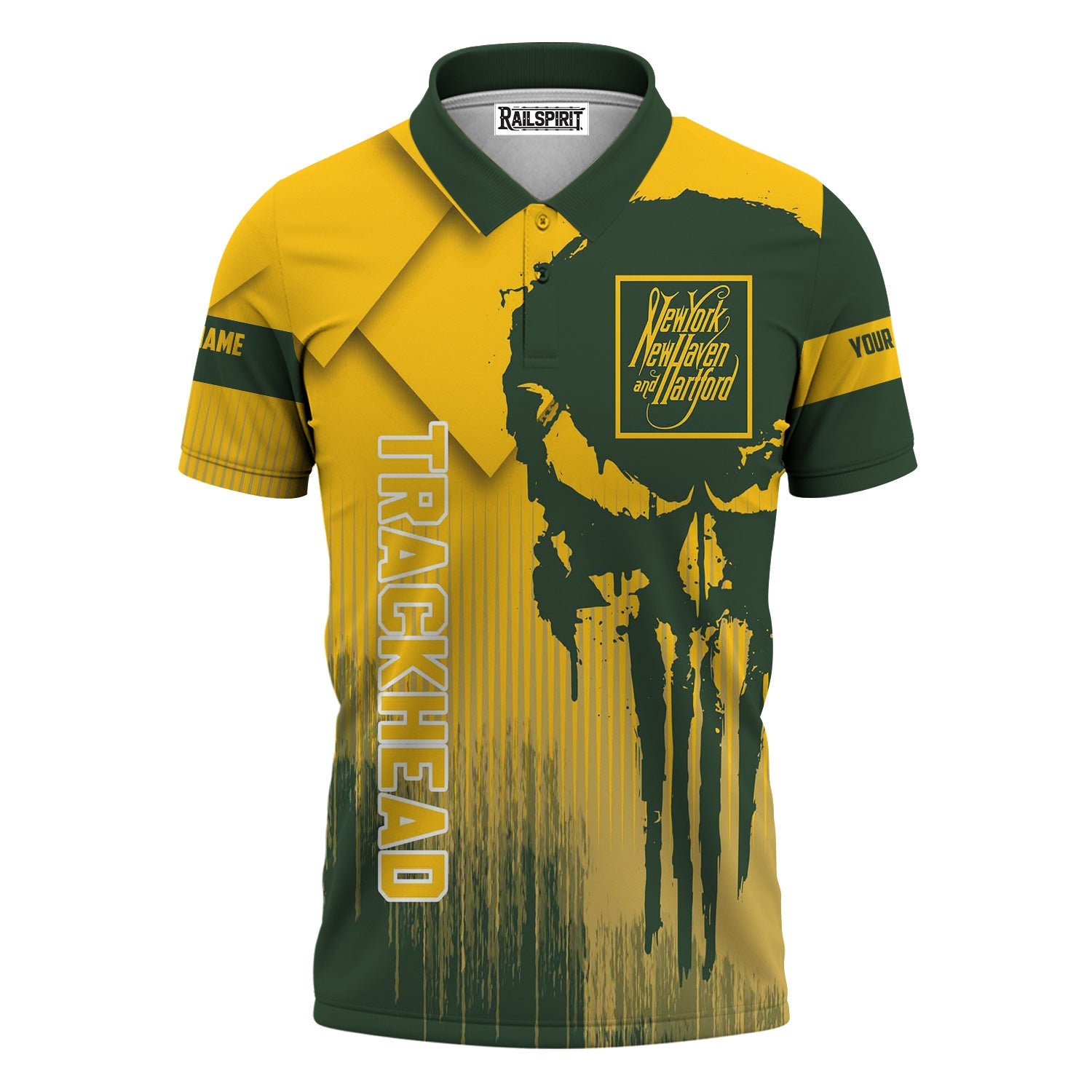 Railspirit Personalized New York, New Haven and Hartford Railroad Polo Shirt Skull Design with Custom Job New Haven Railroad Train Shirt