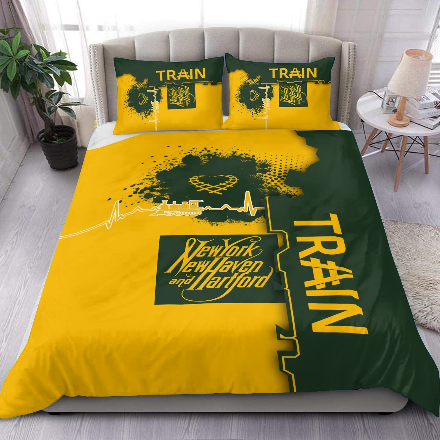 Railspirit New York, New Haven and Hartford Railroad Bedding Set Engine Heartbeat and Track Love Style New Haven Railroad Bedding Set