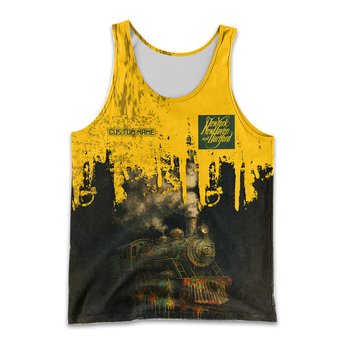 Railspirit Personalized New York, New Haven and Hartford Railroad Men Tank Top Vintage Train Art Style New Haven Railroad Shirt For Locomotive Fans