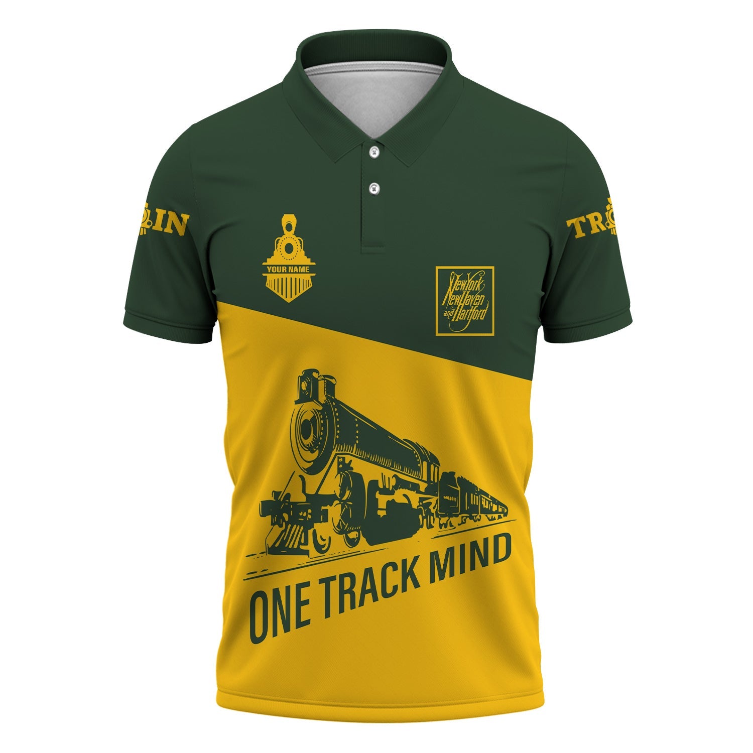 Railspirit Personalized New York, New Haven and Hartford Railroad Polo Shirt One Track Mind Unisex Train Shirt Gift Idea For Train Lover