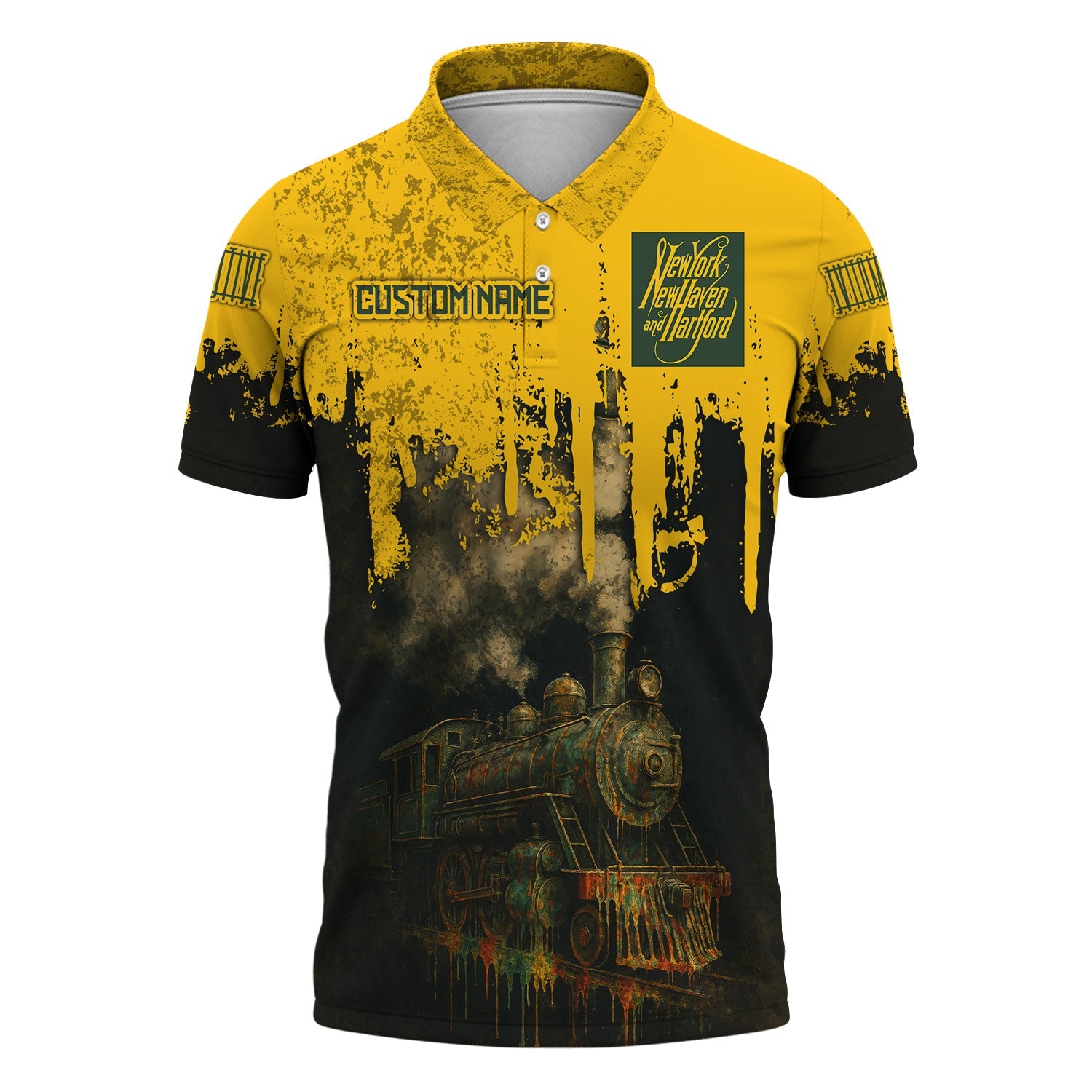 Railspirit Personalized New York, New Haven and Hartford Railroad Polo Shirt Vintage Train Art Style New Haven Railroad Shirt For Locomotive Fans