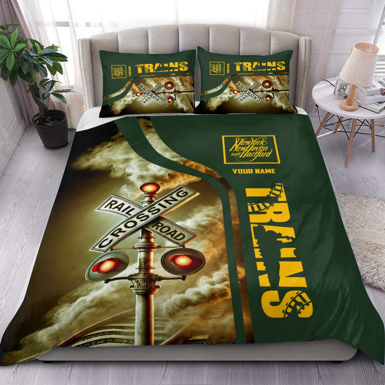 Railspirit Personalized New York, New Haven and Hartford Railroad Bedding Set Railroad Crossing Sign New Haven Railroad Bedding Set All Over Print