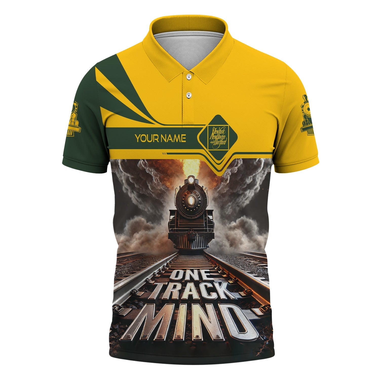 Railspirit Personalized New York, New Haven and Hartford Railroad Polo Shirt One Track Mind New Haven Railroad Train Printed Shirt