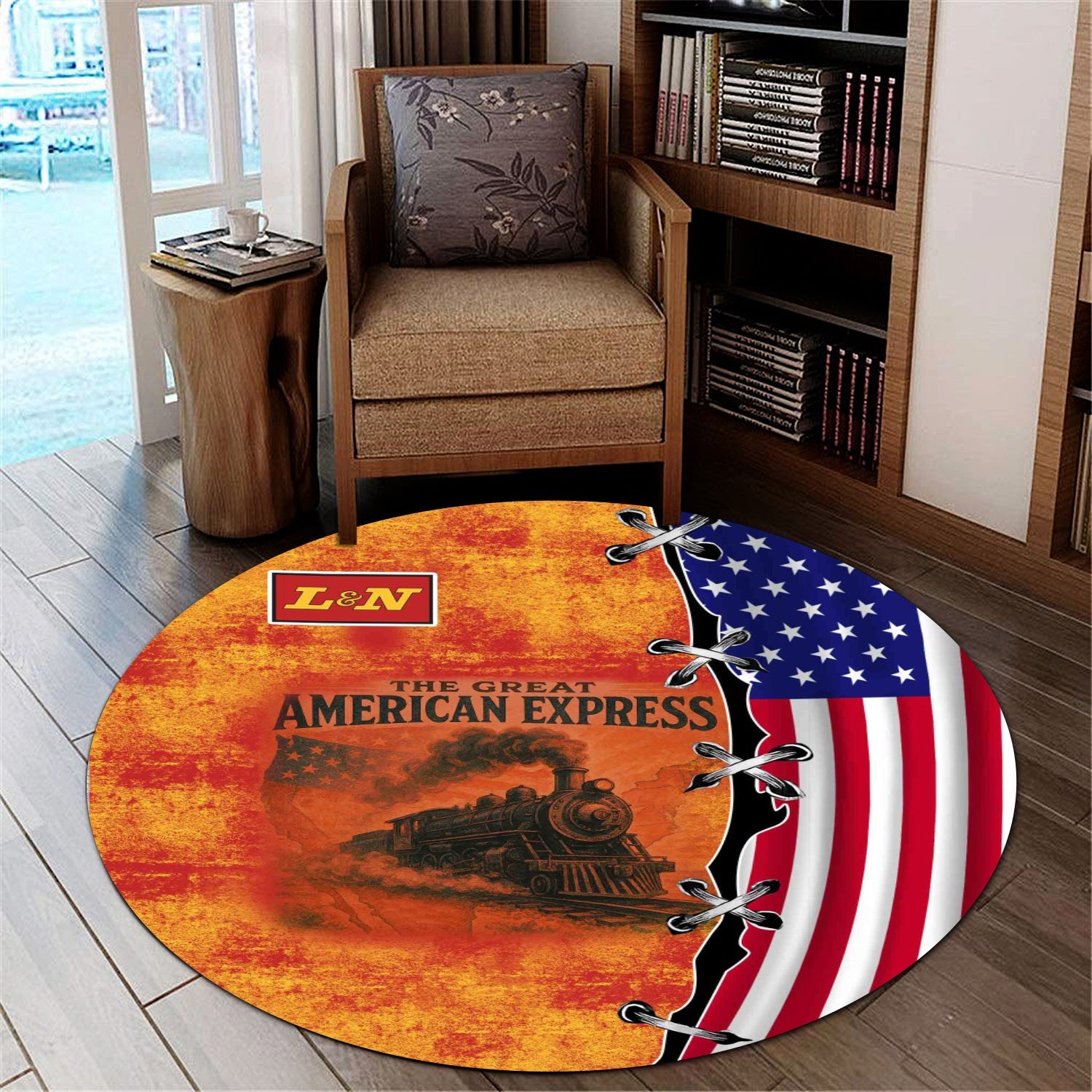 Railspirit Louisville and Nashville Railroad Round Mat Retro American Express Train With USA Flag L&N Round Mat