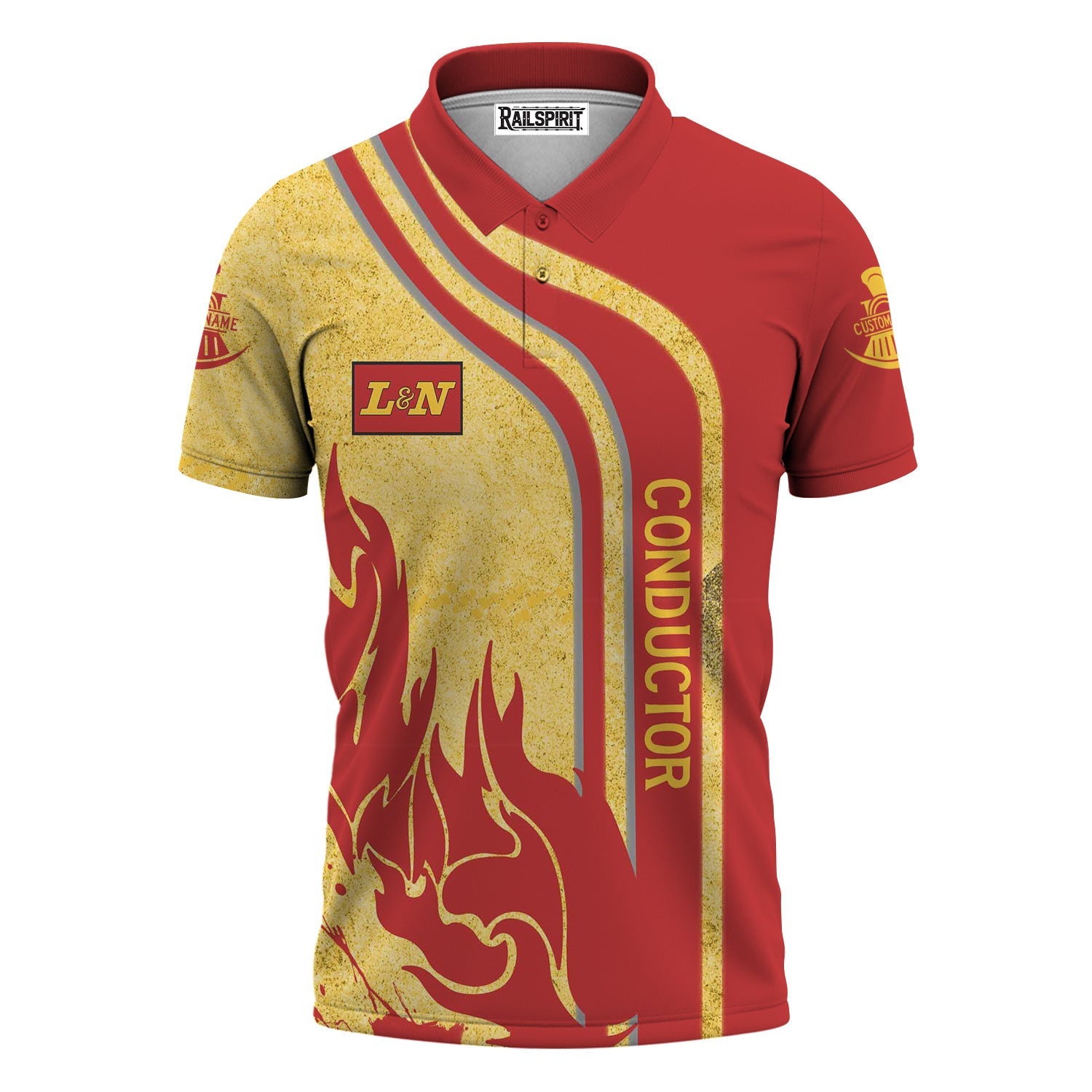 Railspirit Personalized Louisville and Nashville Railroad Polo Shirt Flame Design with Custom Job Position L&N Train Shirt