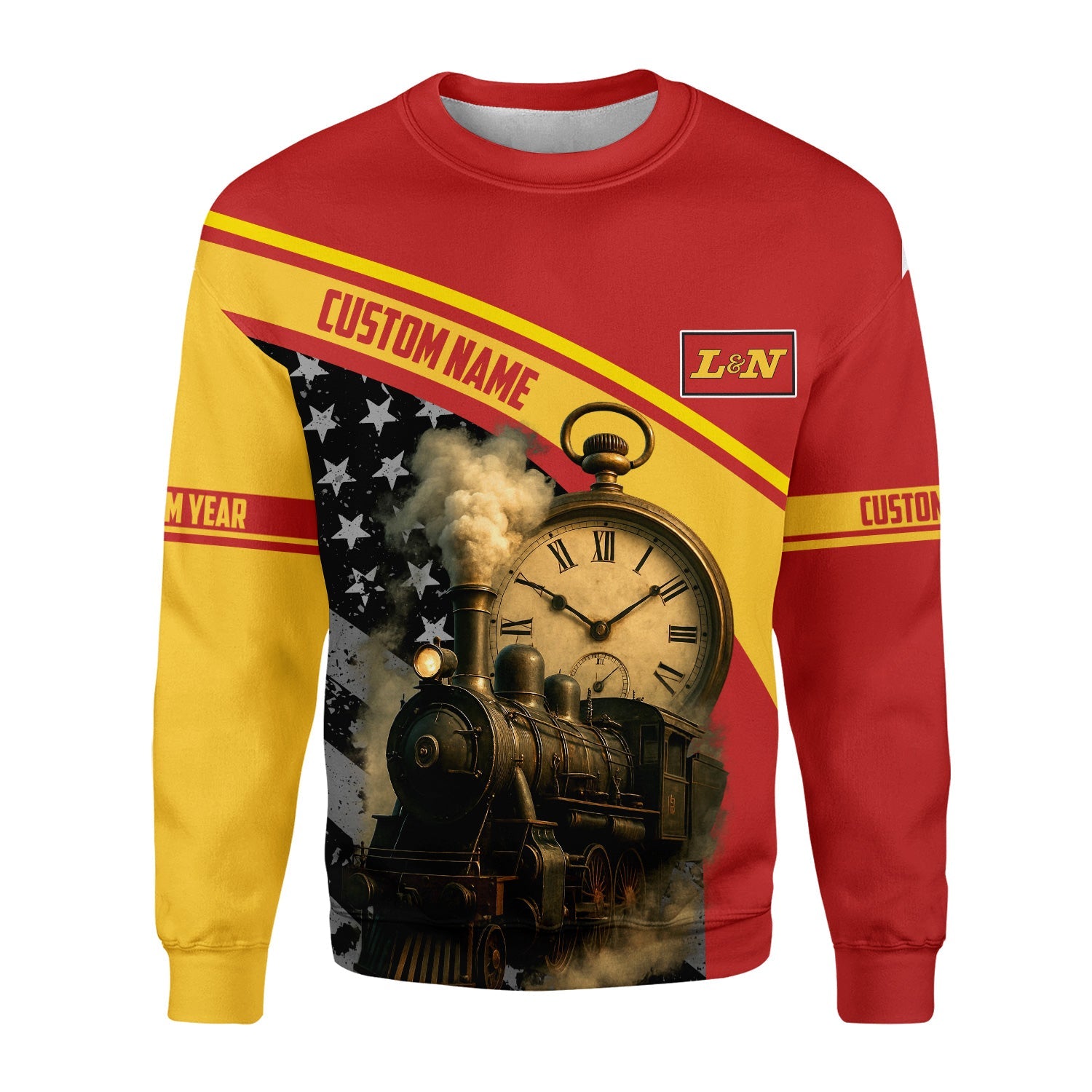 Railspirit Personalized Louisville and Nashville Railroad Sweatshirt Classic Steam Engine With Retro Pocket Watch L&N Shirt All Over Print