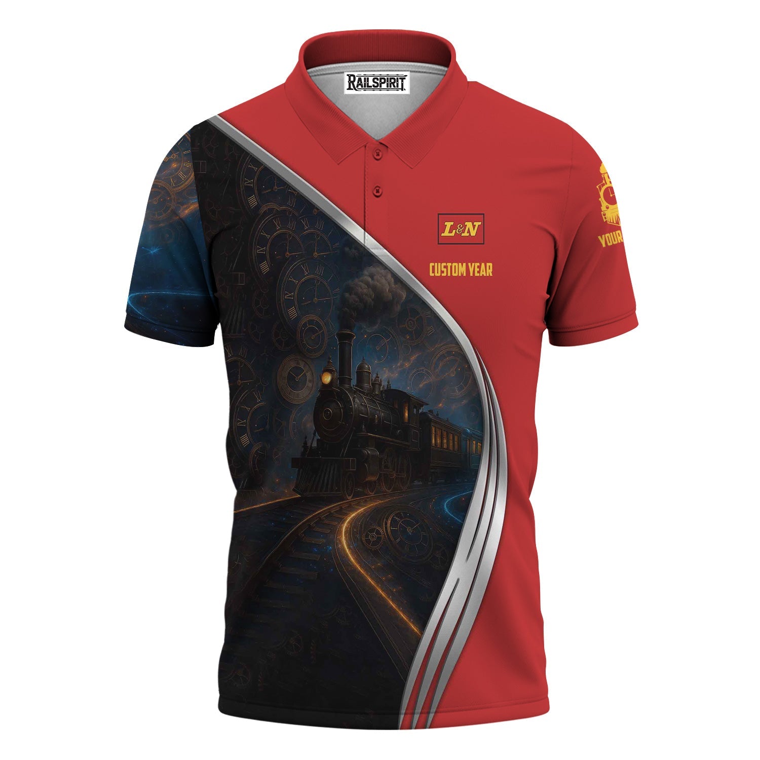 Railspirit Personalized Louisville and Nashville Railroad Polo Shirt Steampunk Locomotive with Custom Year L&N Train Shirt