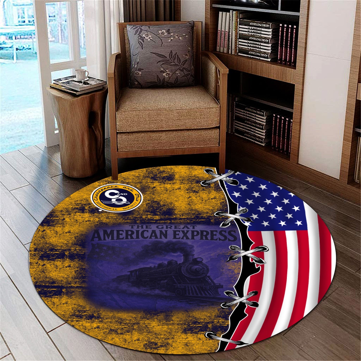 Railspirit Chesapeake and Ohio Railway Round Mat Retro American Express Train With USA Flag C&O Round Mat