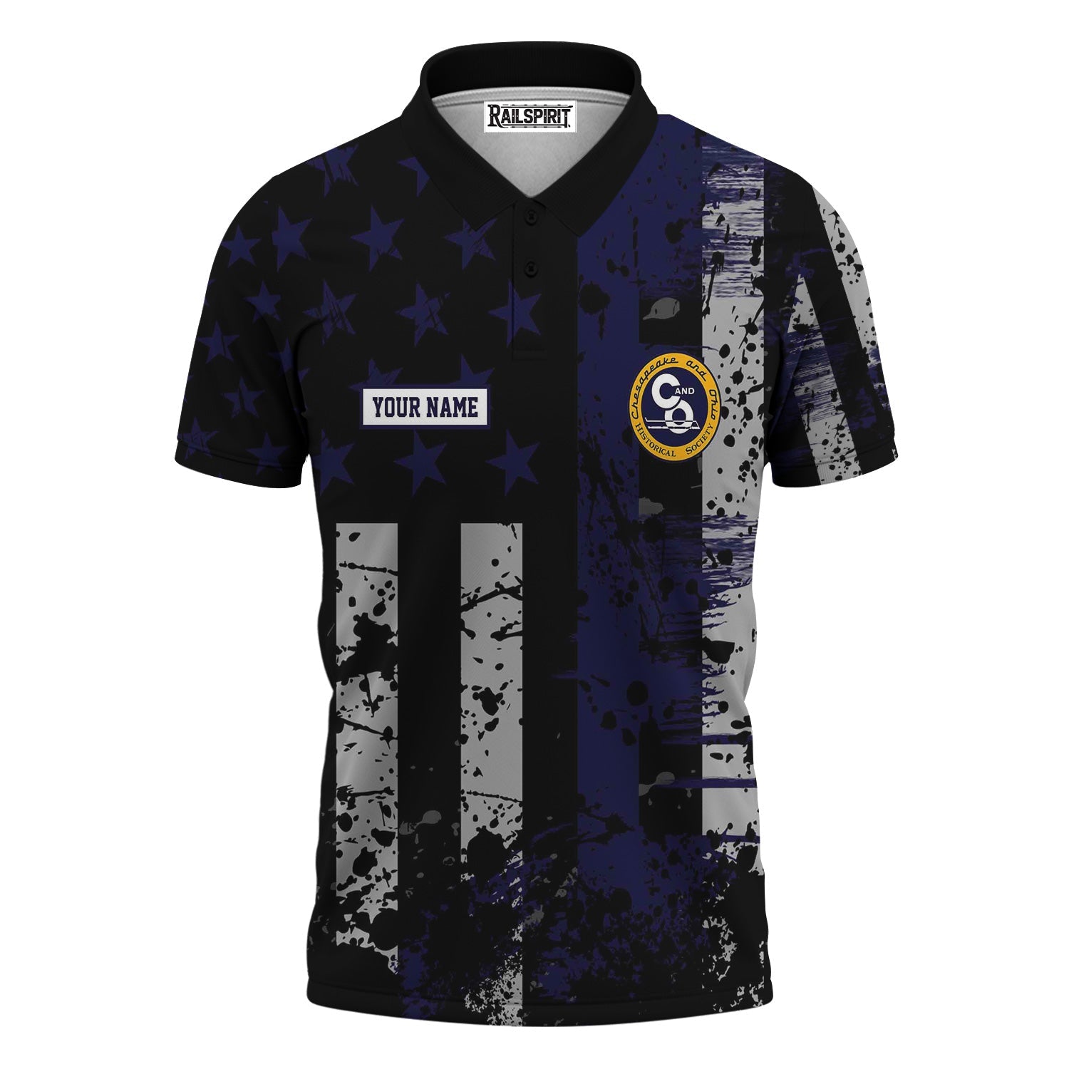 Railspirit Personalized Chesapeake and Ohio Railway Polo Shirt Artistic Paint American Flag Style C&O Train Shirt