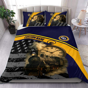 Railspirit Personalized Chesapeake and Ohio Railway Bedding Set Classic Steam Engine With Retro Pocket Watch C&O Bedding Set All Over Print
