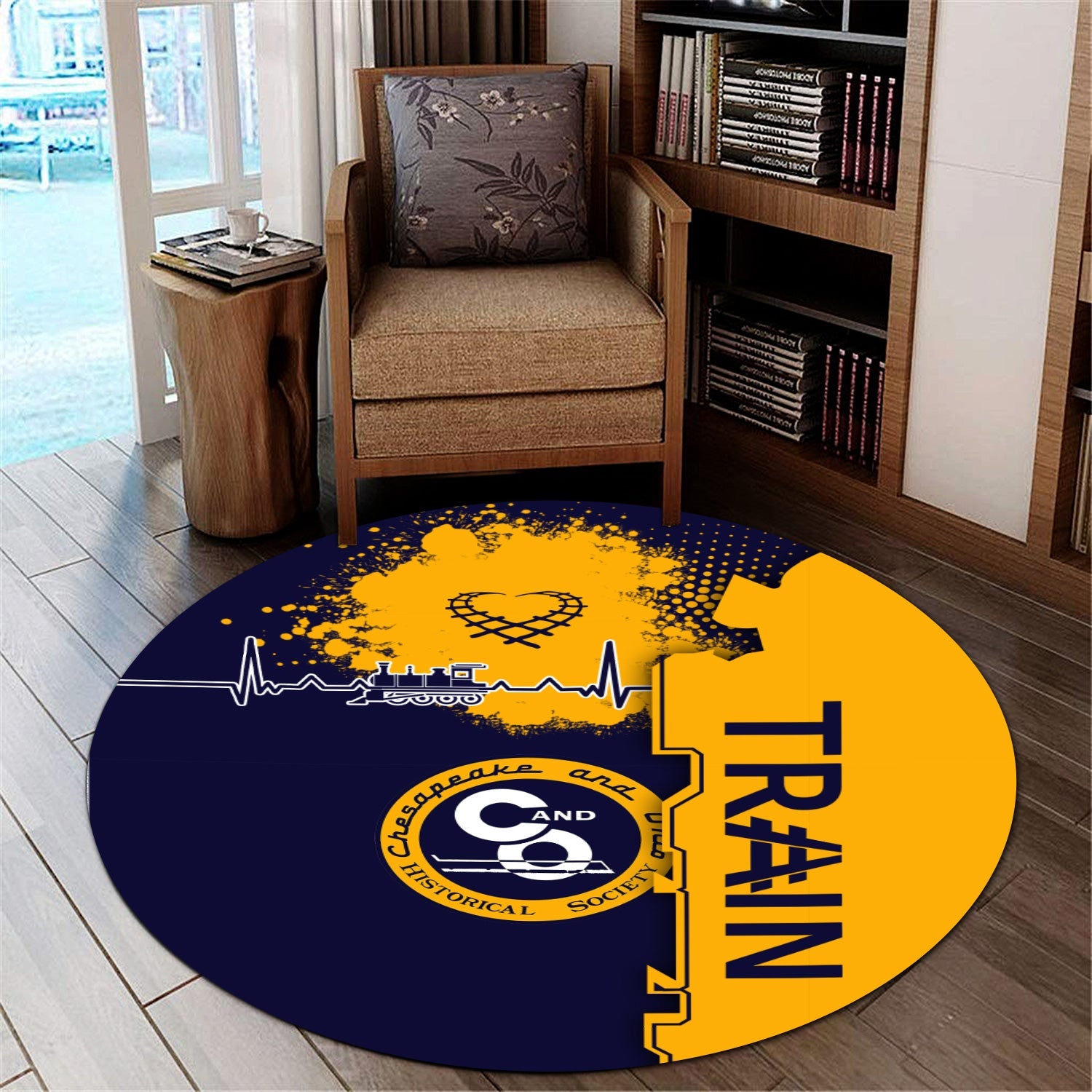 Railspirit Chesapeake and Ohio Railway Round Mat Engine Heartbeat and Track Love Style C&O Mat Gift Idea For Train Lovers