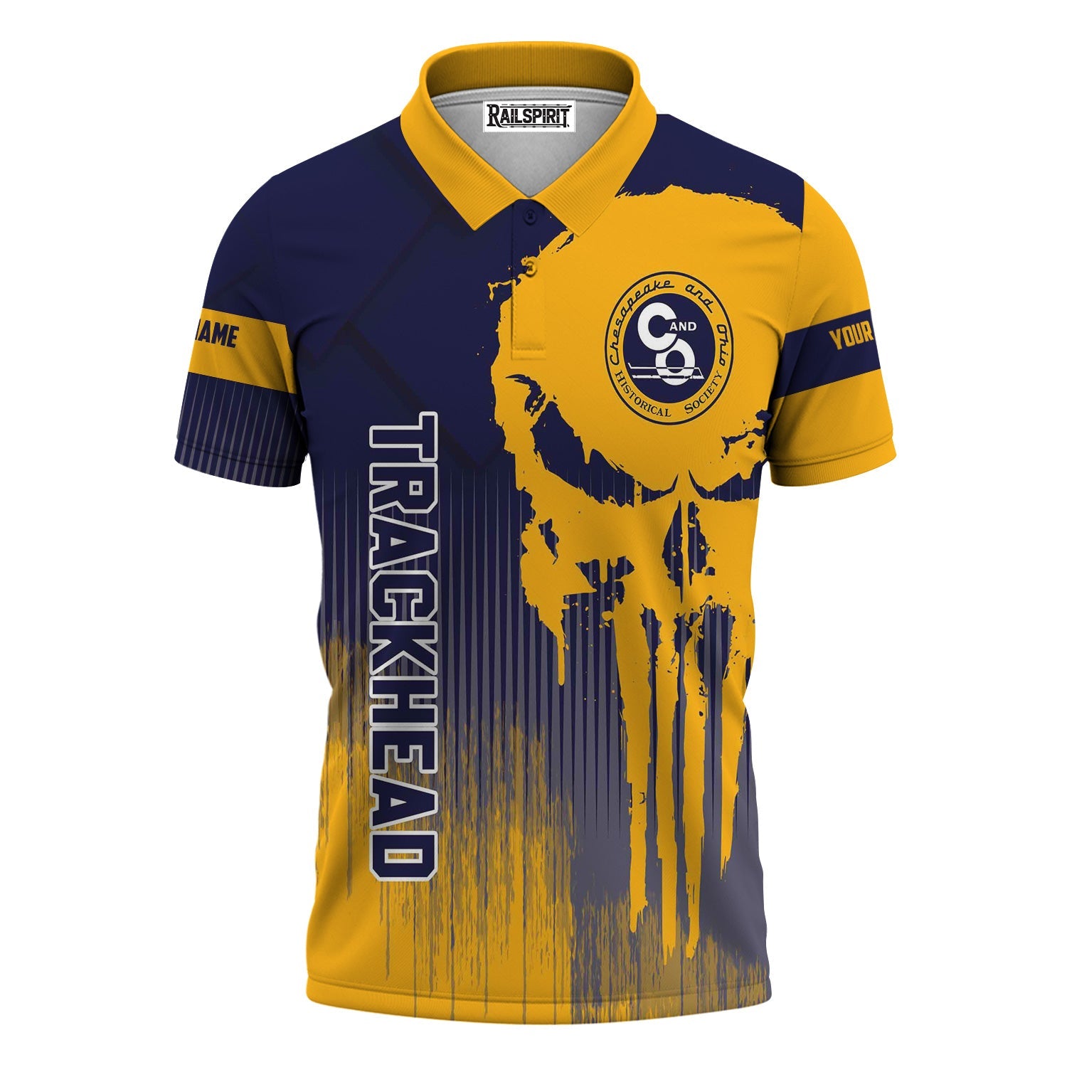 Railspirit Personalized Chesapeake and Ohio Railway Polo Shirt Skull Design with Custom Job C&O Train Shirt for Trackhead Crew
