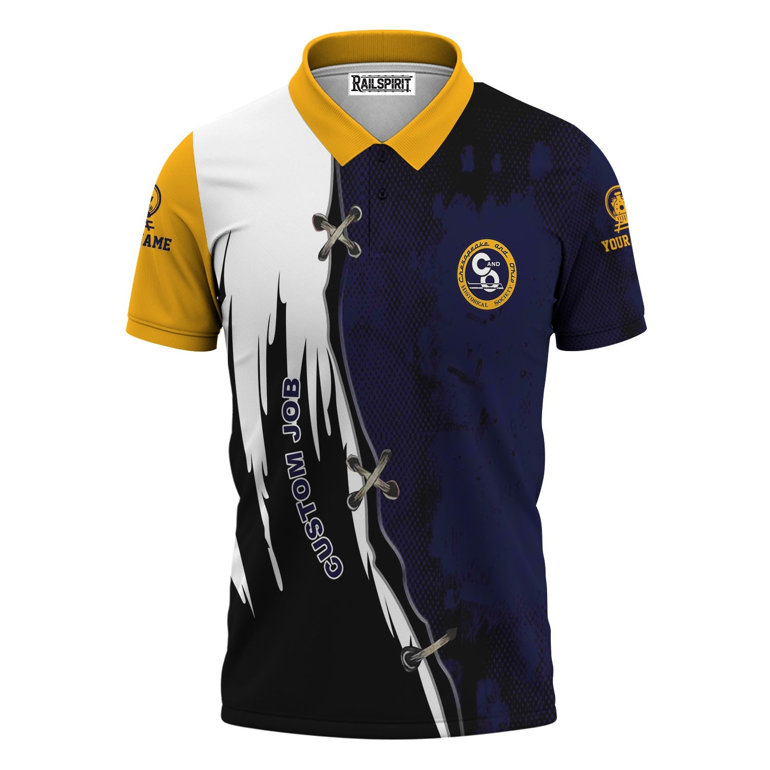 Railspirit Personalized Chesapeake and Ohio Railway Polo Shirt Retro Stitches Design with Custom Position C&O Train Shirt