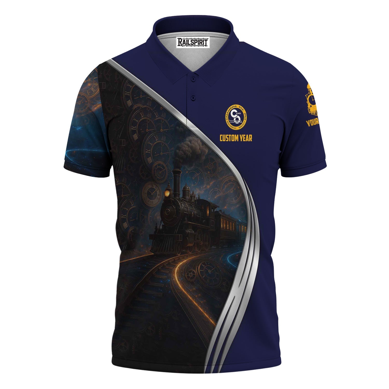 Railspirit Personalized Chesapeake and Ohio Railway Polo Shirt Steampunk Locomotive with Custom Year C&O Train Shirt