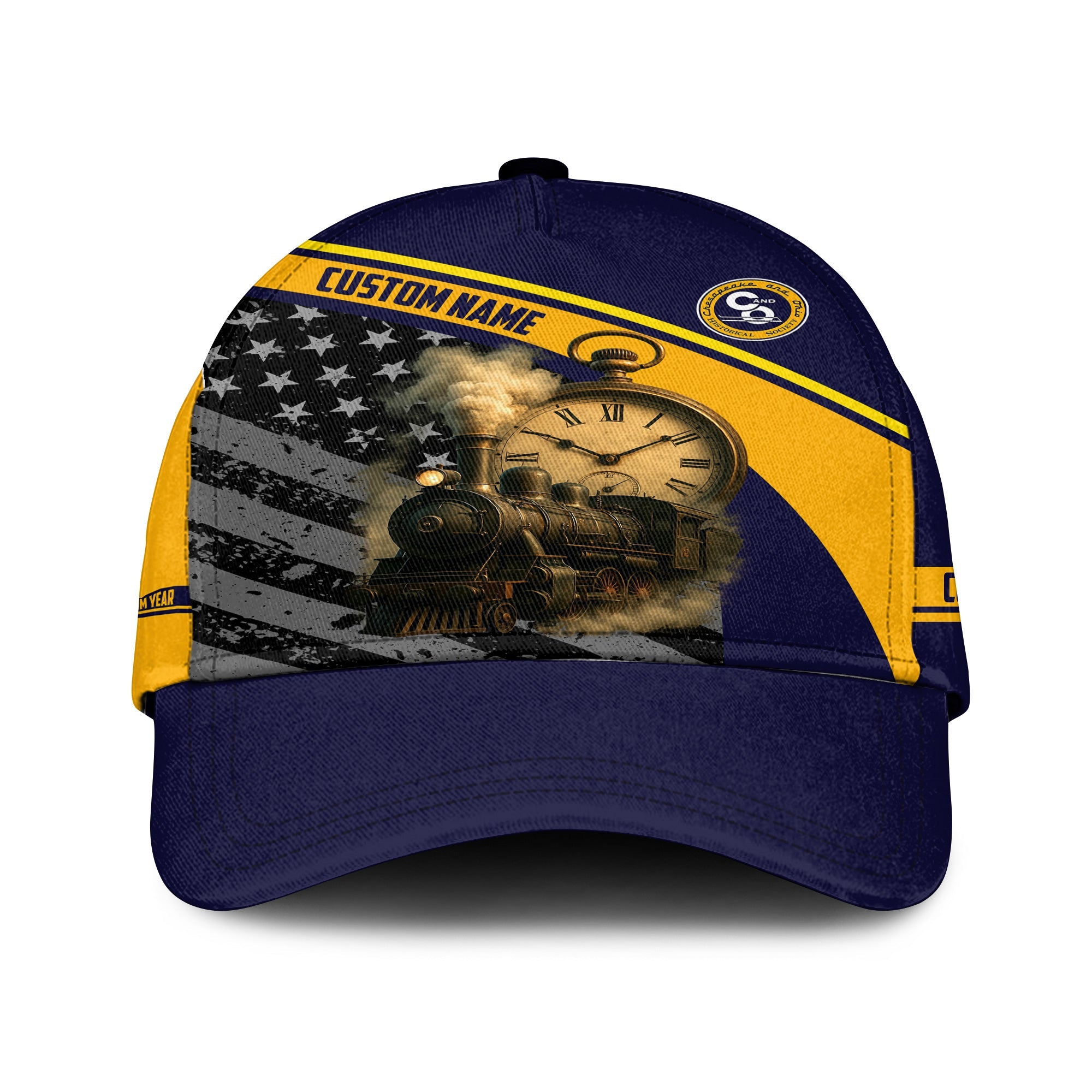 Railspirit Personalized Chesapeake and Ohio Railway Classic Cap Classic Steam Engine With Retro Pocket Watch C&O Cap All Over Print