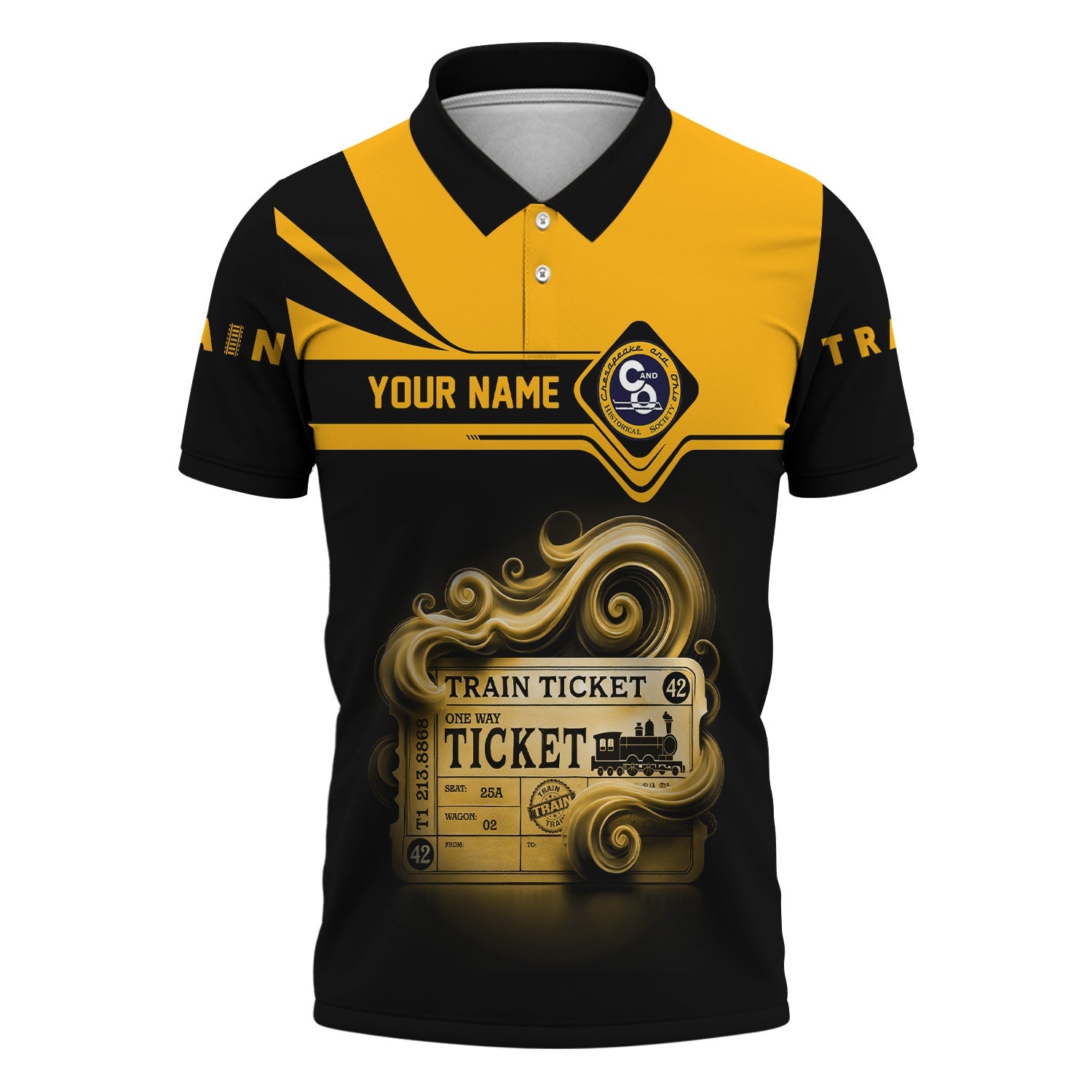 Railspirit Custom Name Chesapeake and Ohio Railway Polo Shirt American Train Ticket C&O Printed Shirt