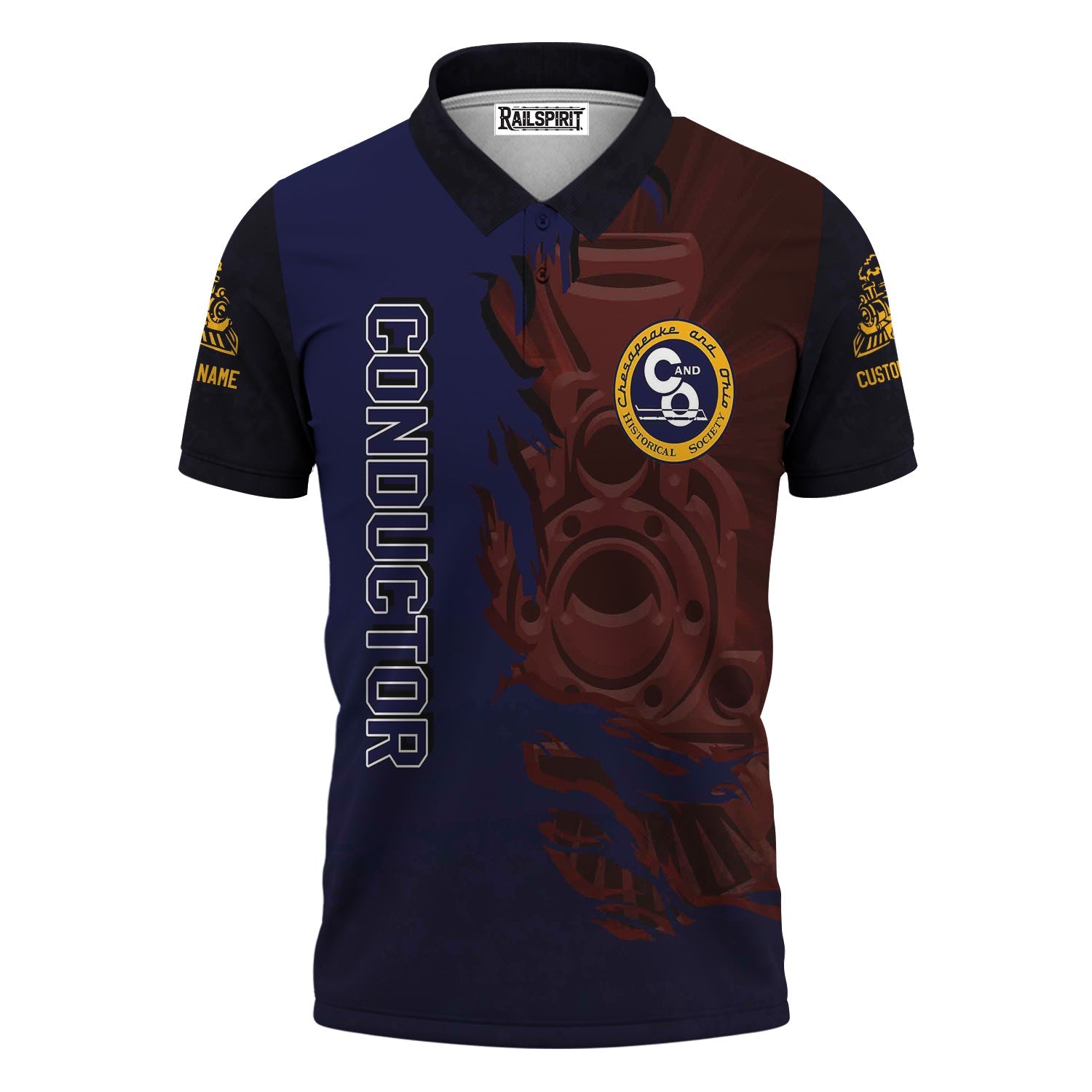 Railspirit Personalized Chesapeake and Ohio Railway Polo Shirt Blazing Style with Custom Position C&O Train Shirt