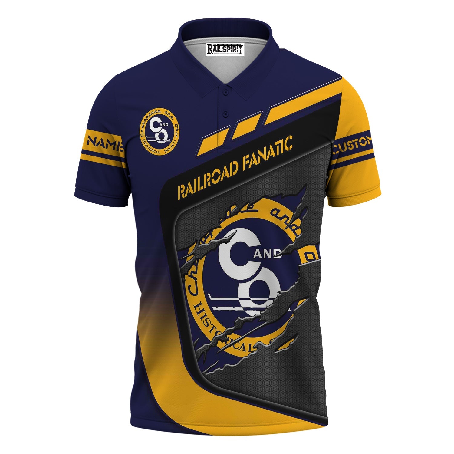 Railspirit Personalized Chesapeake and Ohio Railway Polo Shirt Ripped Texture Style C&O Train Shirt For Railroad Fanatic