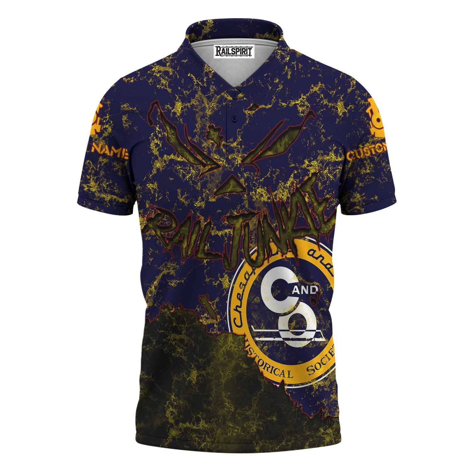 Railspirit Personalized Chesapeake and Ohio Railway Polo Shirt Torn Graphic Style C&O Train Shirt For Rail Junkie