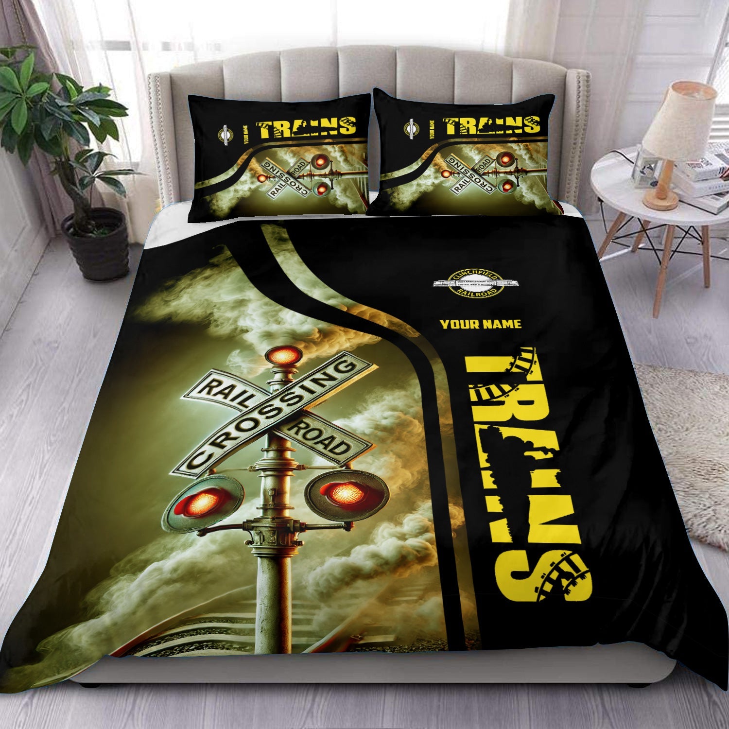 Railspirit Personalized Clinchfield Railroad Bedding Set Railroad Crossing Sign Bedding Set All Over Print