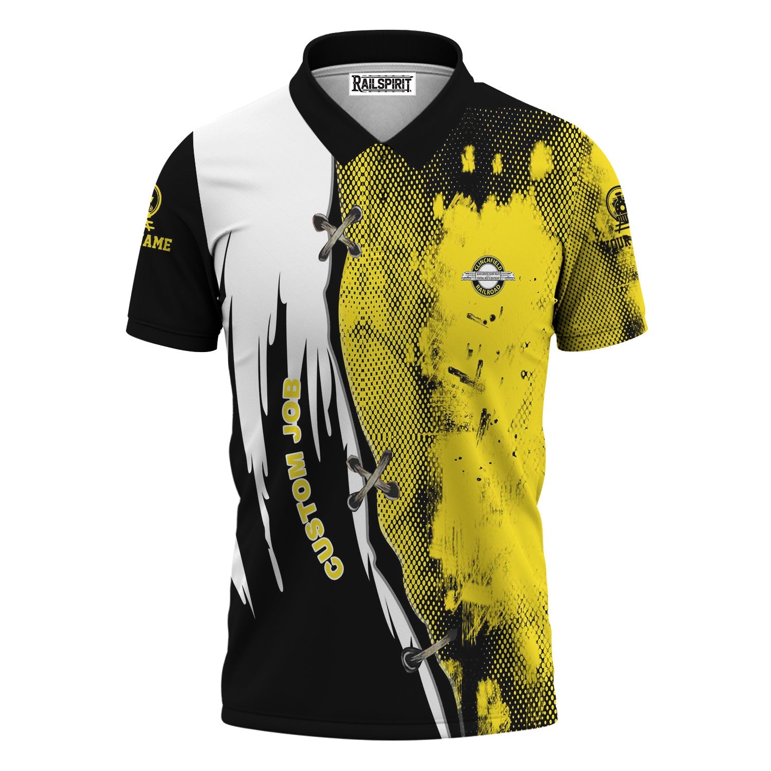 Railspirit Personalized Clinchfield Railroad Polo Shirt Retro Stitches Design with Custom Position Train Shirt