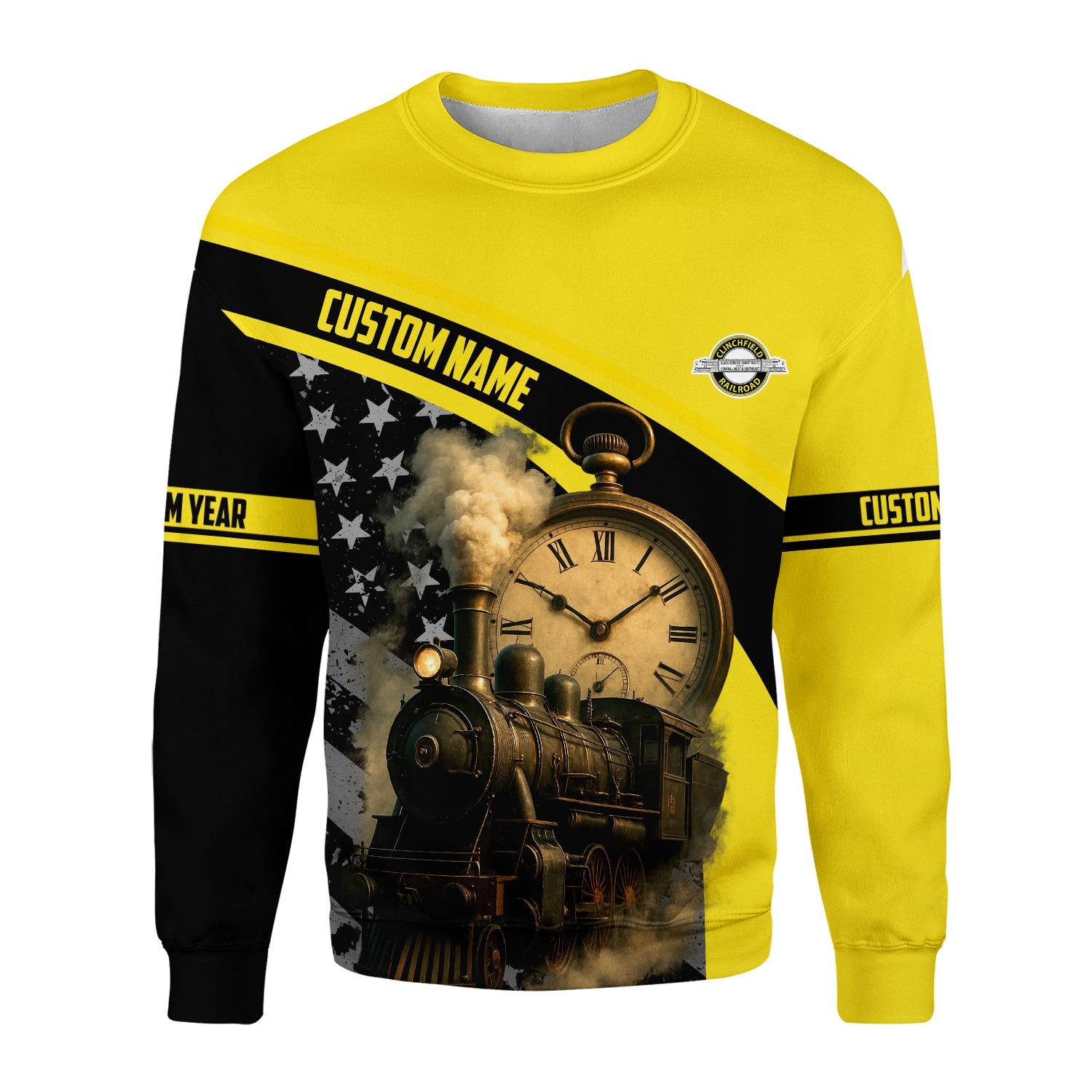 Railspirit Personalized Clinchfield Railroad Sweatshirt Classic Steam Engine With Retro Pocket Watch Shirt All Over Print