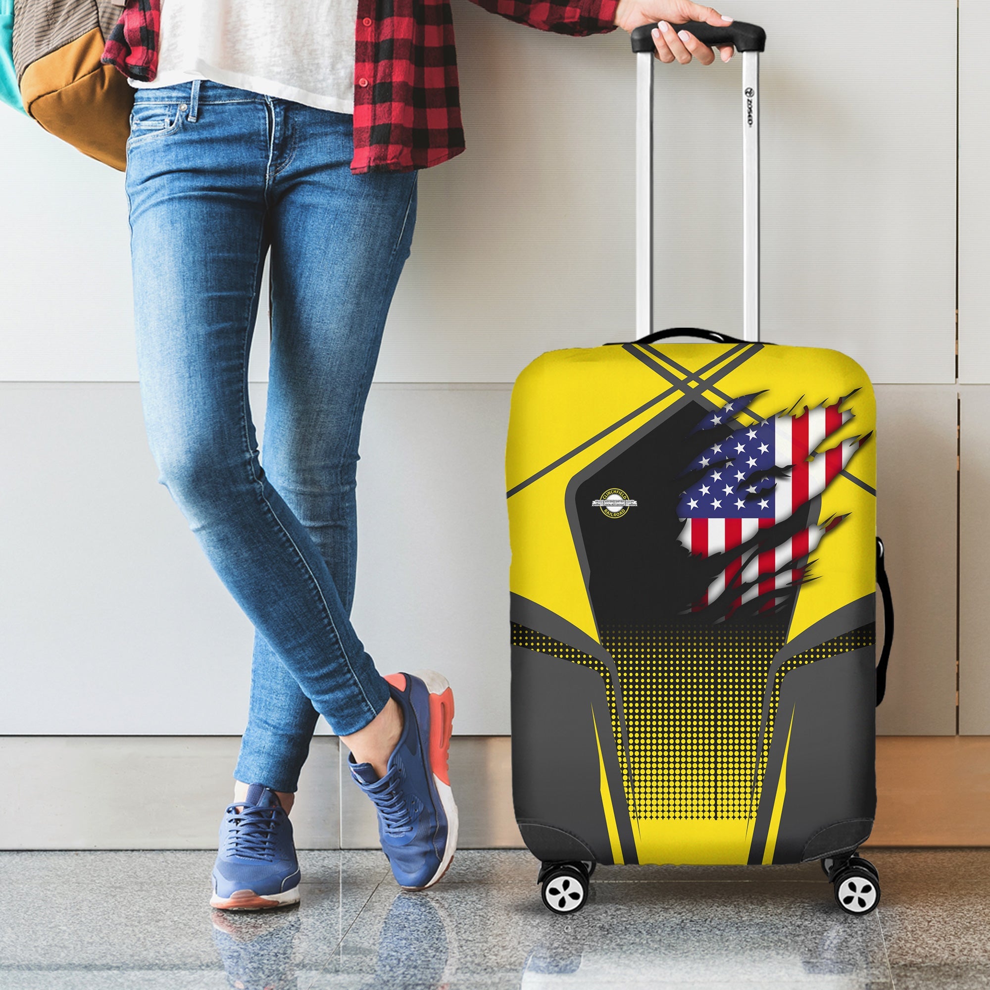 Railspirit Personalized Clinchfield Railroad Luggage Cover American Eagle Vintage Train Luggage Protection