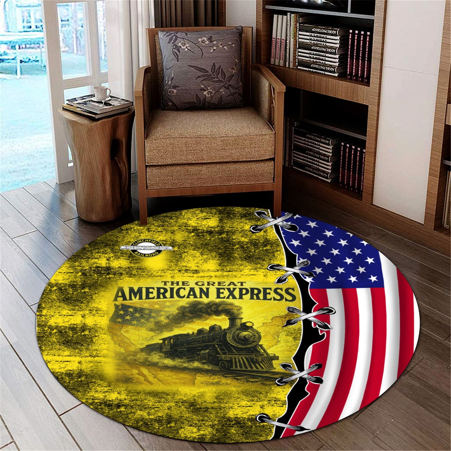 Railspirit Clinchfield Railroad Round Mat Retro American Express Train With USA Flag Round Mat