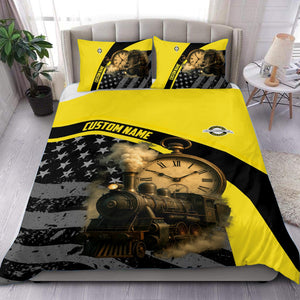 Railspirit Personalized Clinchfield Railroad Bedding Set Classic Steam Engine With Retro Pocket Watch Bedding Set All Over Print
