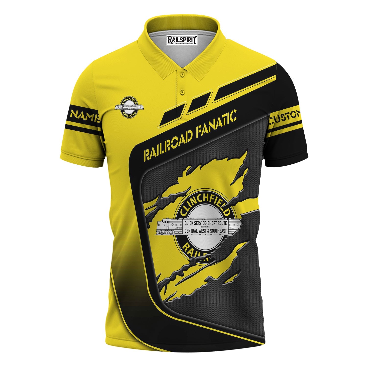 Railspirit Personalized Clinchfield Railroad Polo Shirt Ripped Texture Style Train Shirt For Railroad Fanatic